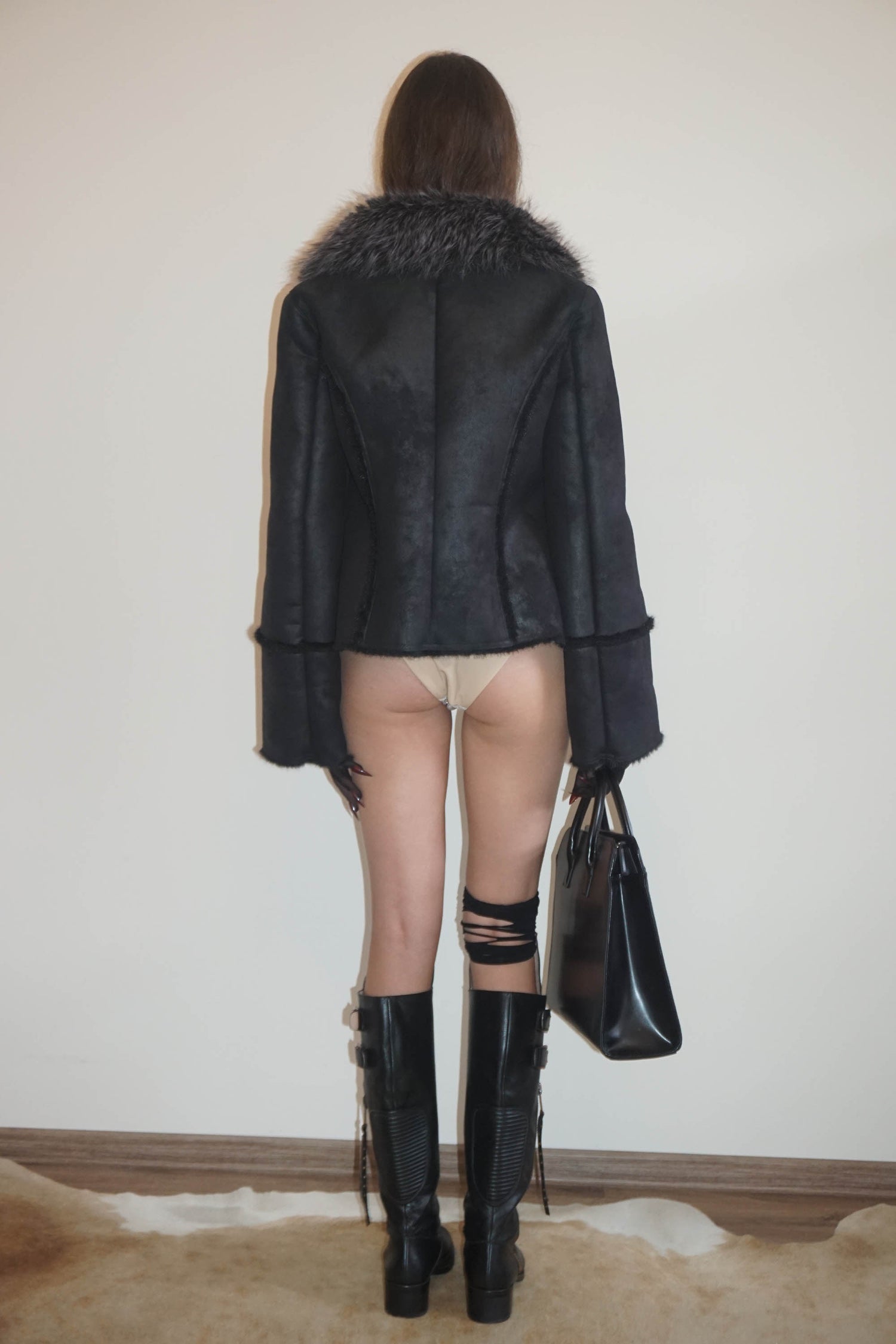 Faux Mouton Toggle Coat Black