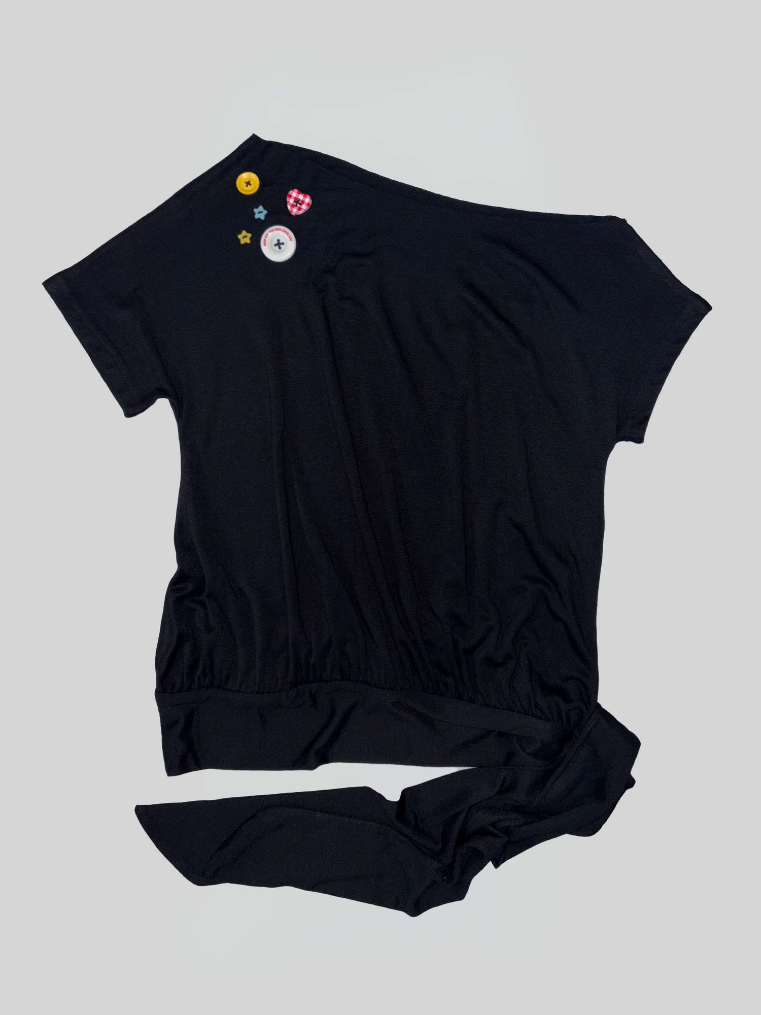 Off-Shoulder Button Tee Black