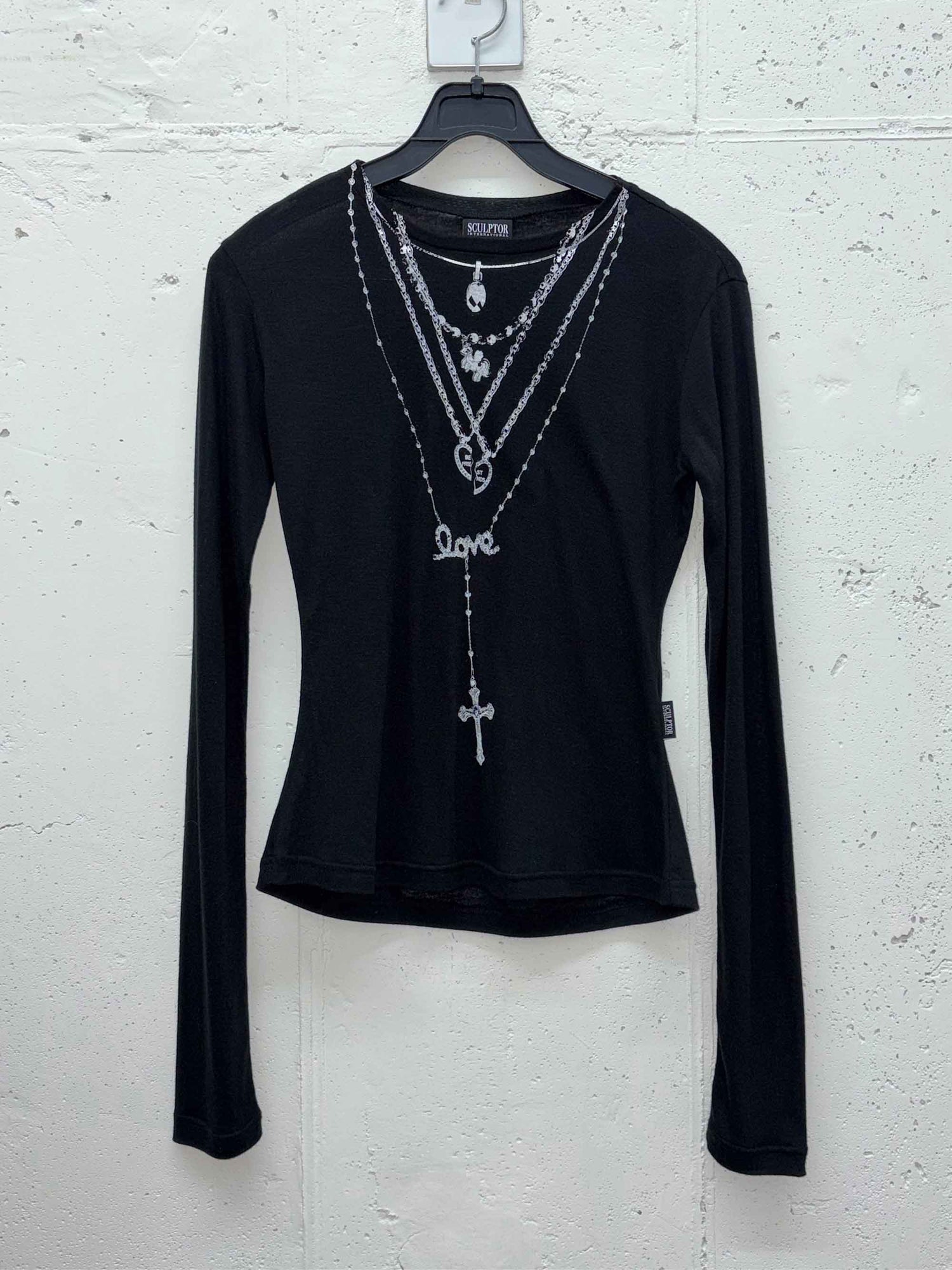 Faux Necklace Tee Black/Silver
