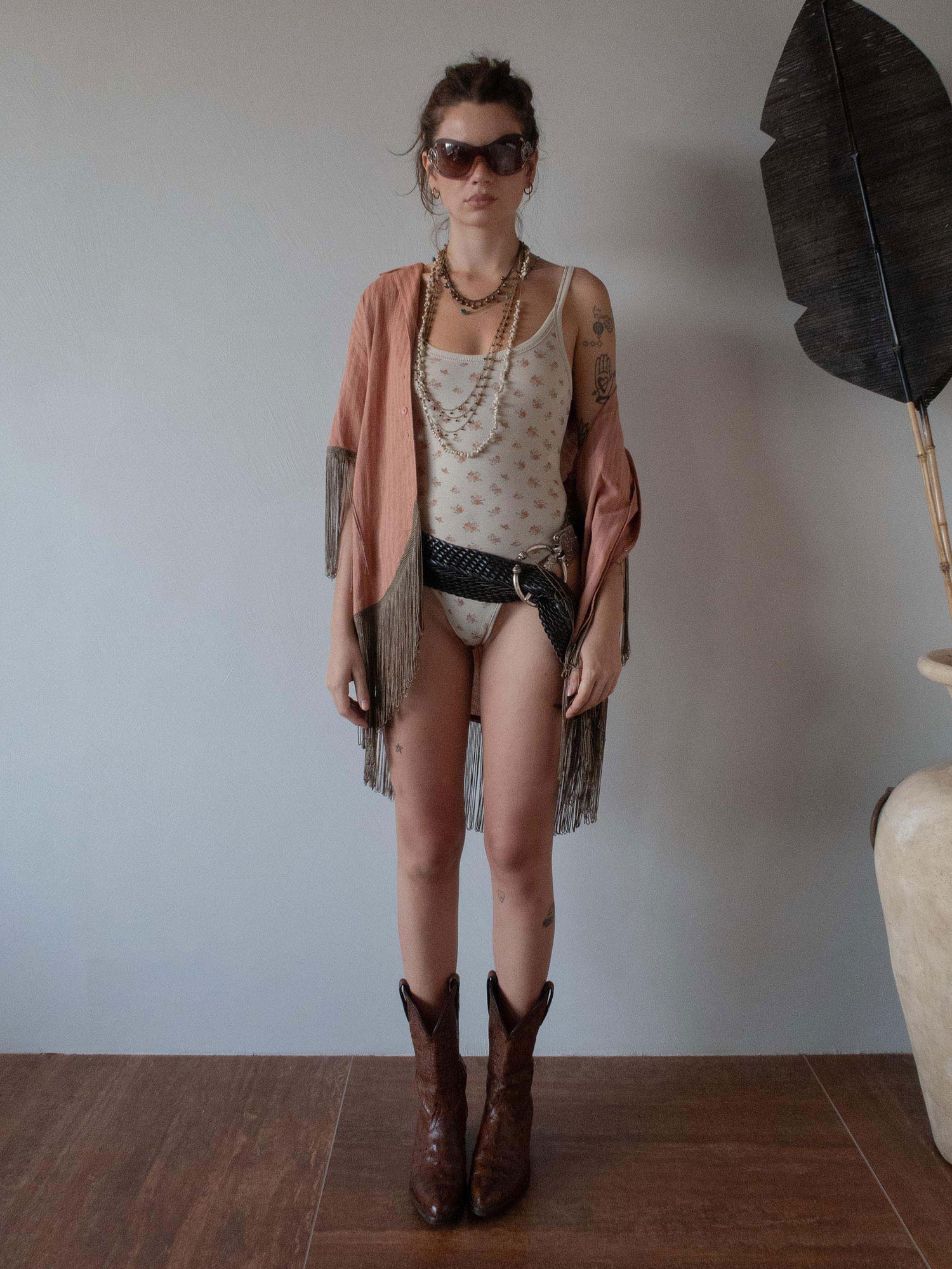 Boho Hawaiian Shirt Brown Stripe