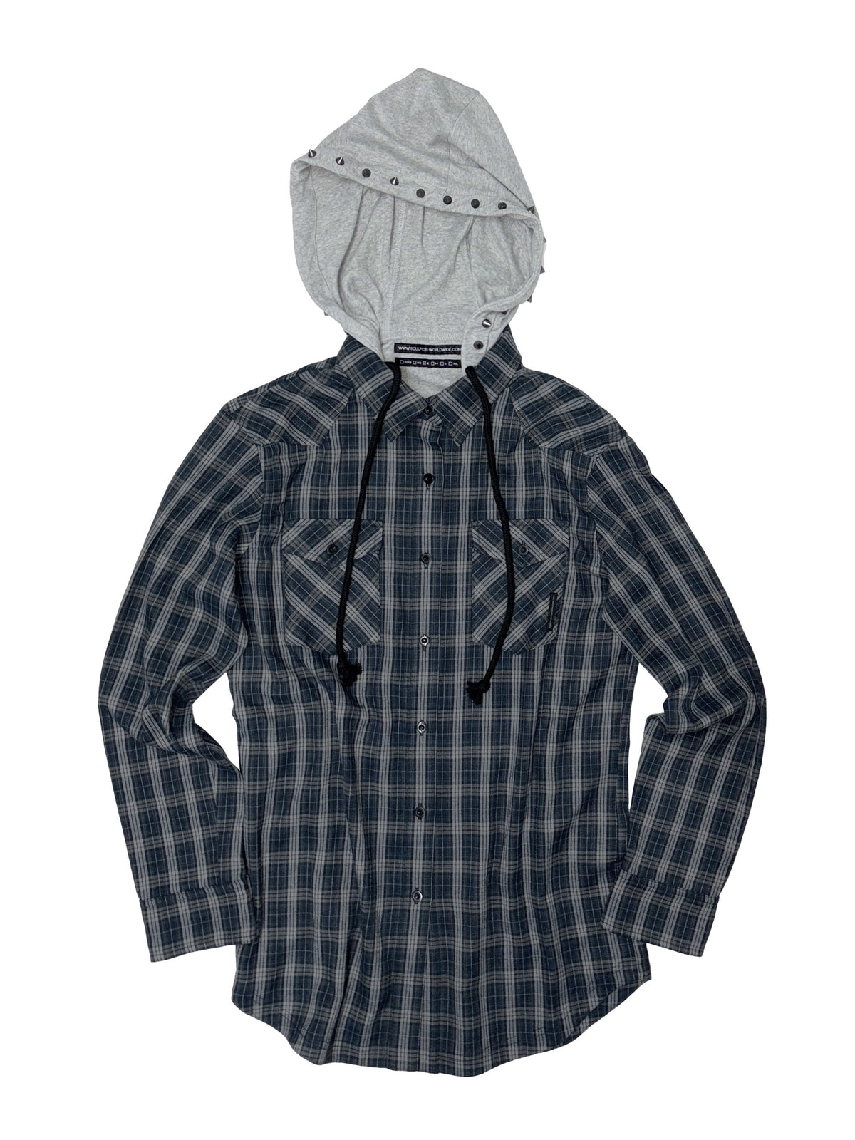 Boyfriend Hooded Shirts Navy Check