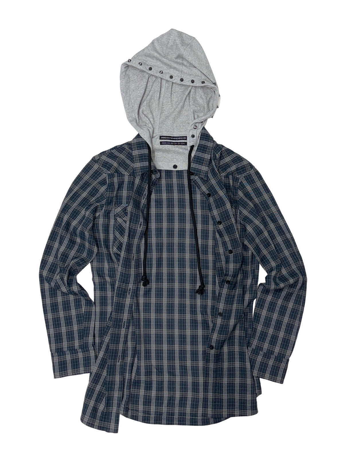 Boyfriend Hooded Shirts Navy Check
