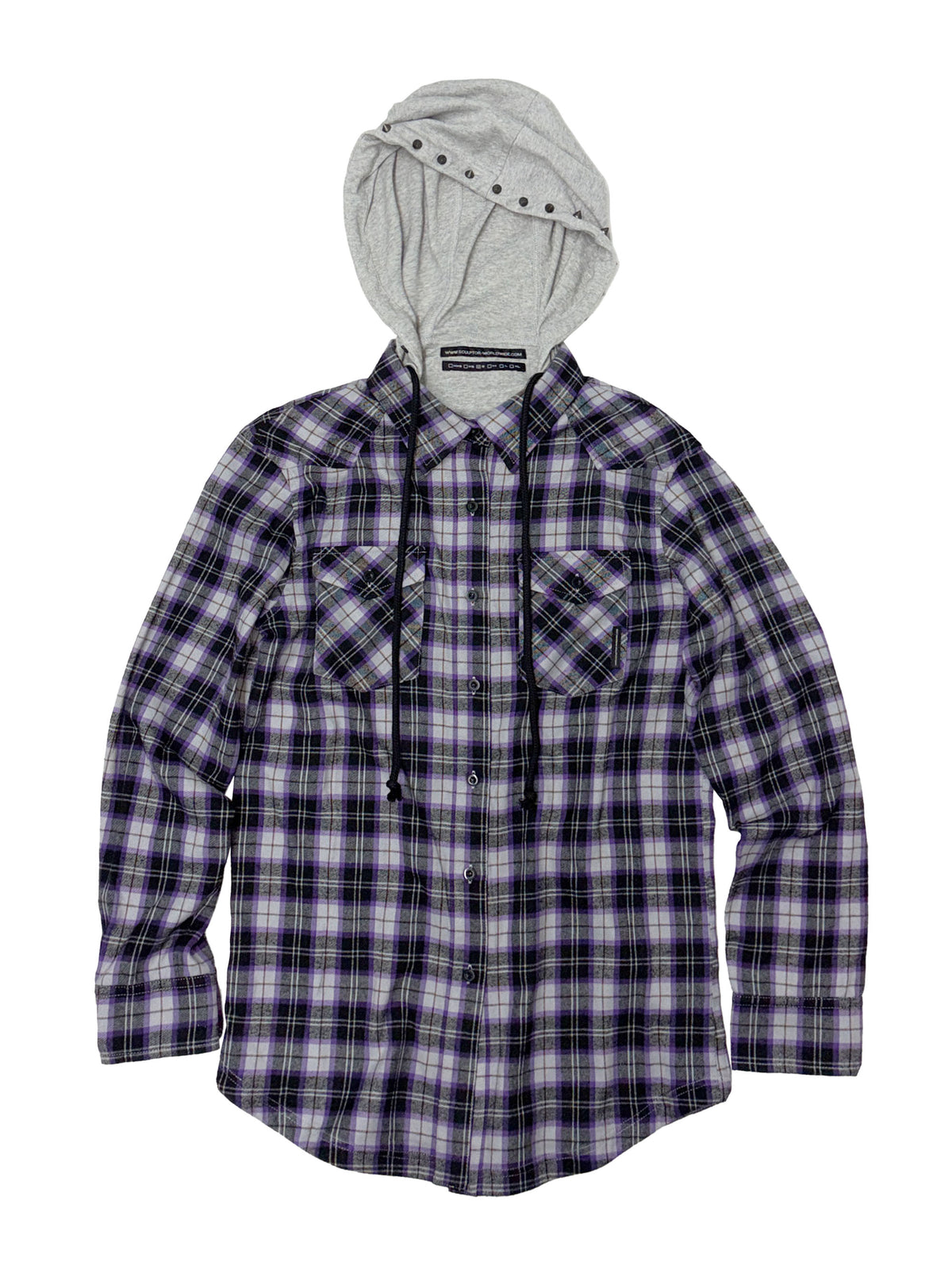 Boyfriend Hooded Shirts Purple Check