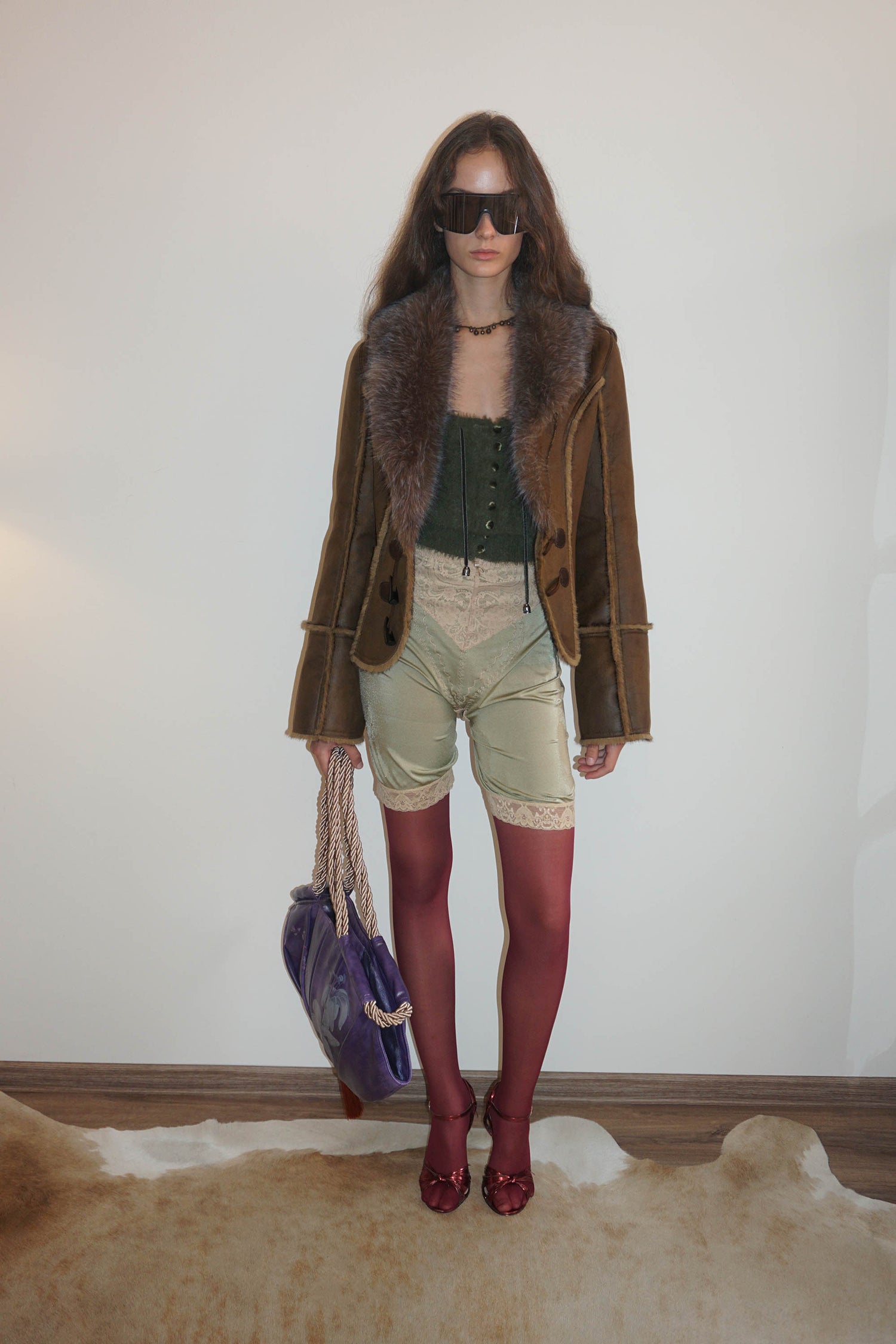 Faux Mouton Toggle Coat Brown
