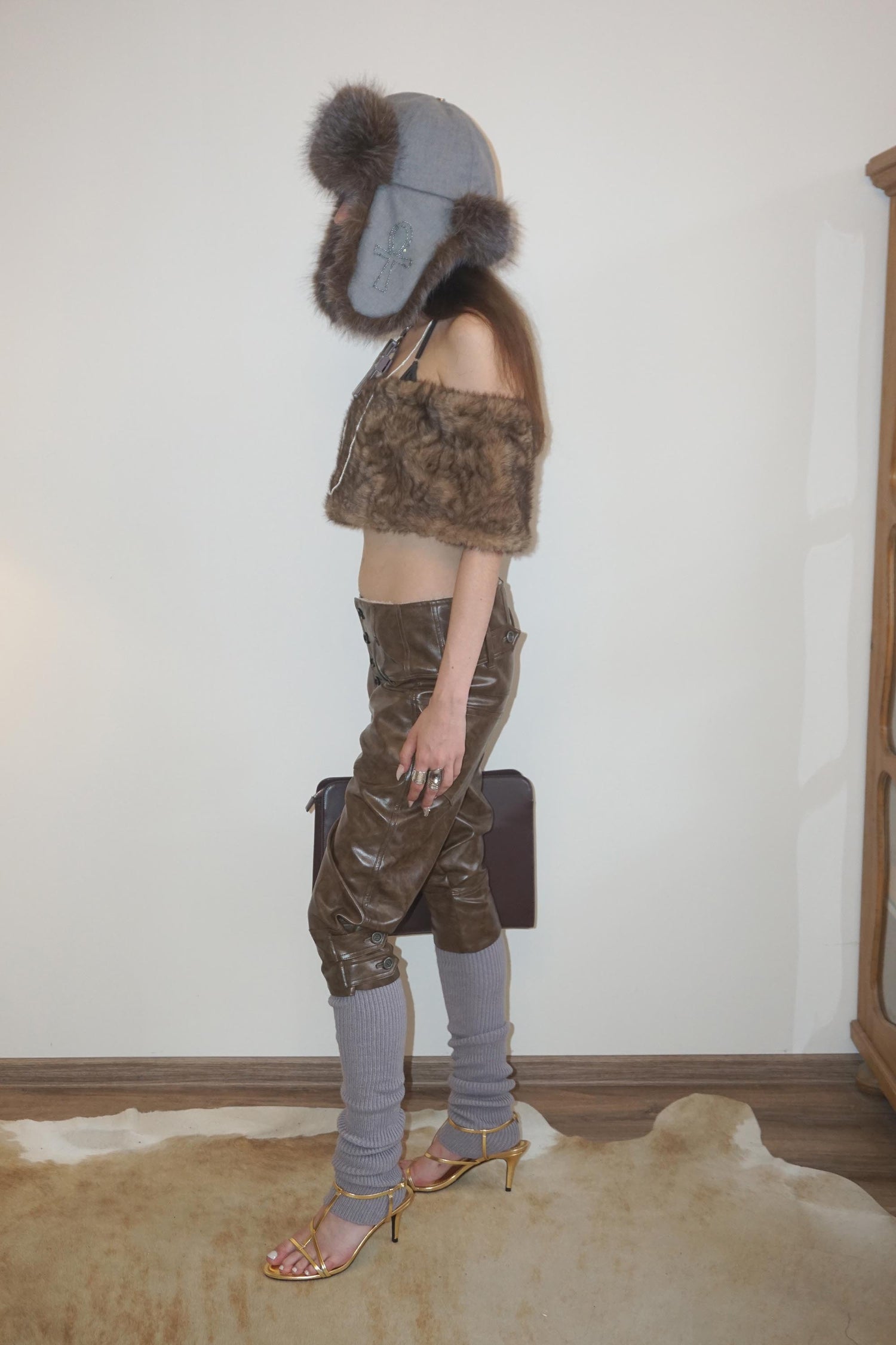 Capri Faux Leather Pants Brown