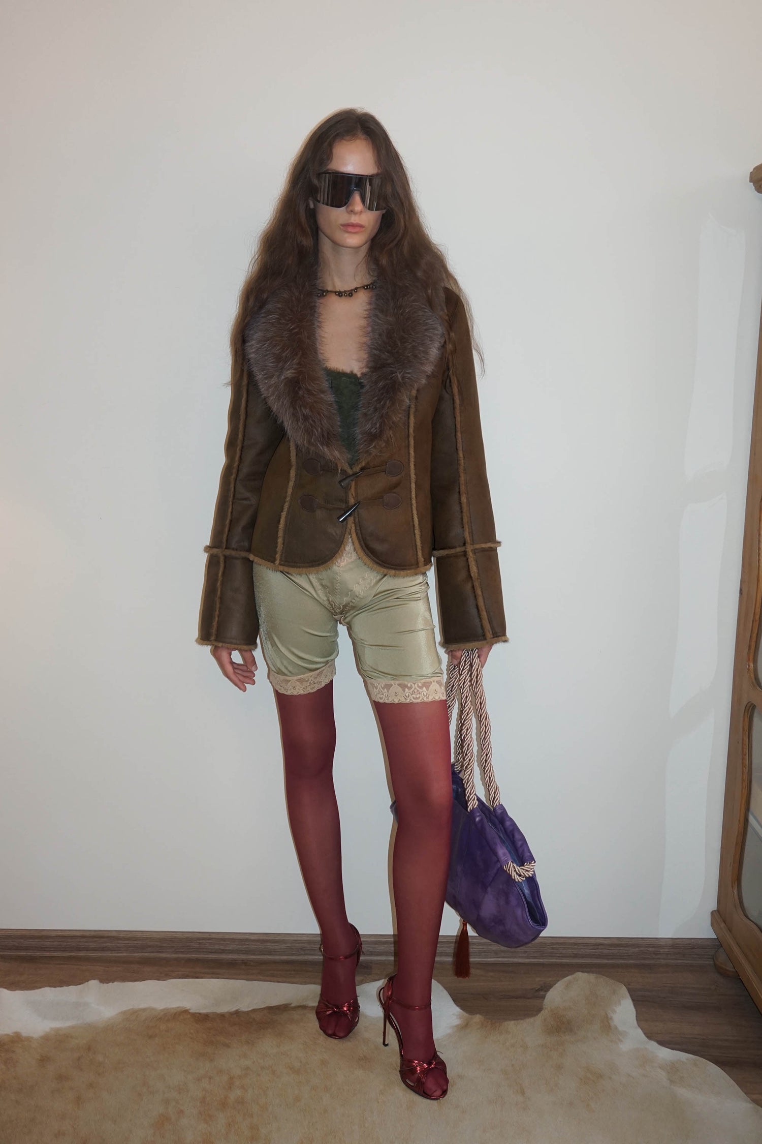 Faux Mouton Toggle Coat Brown