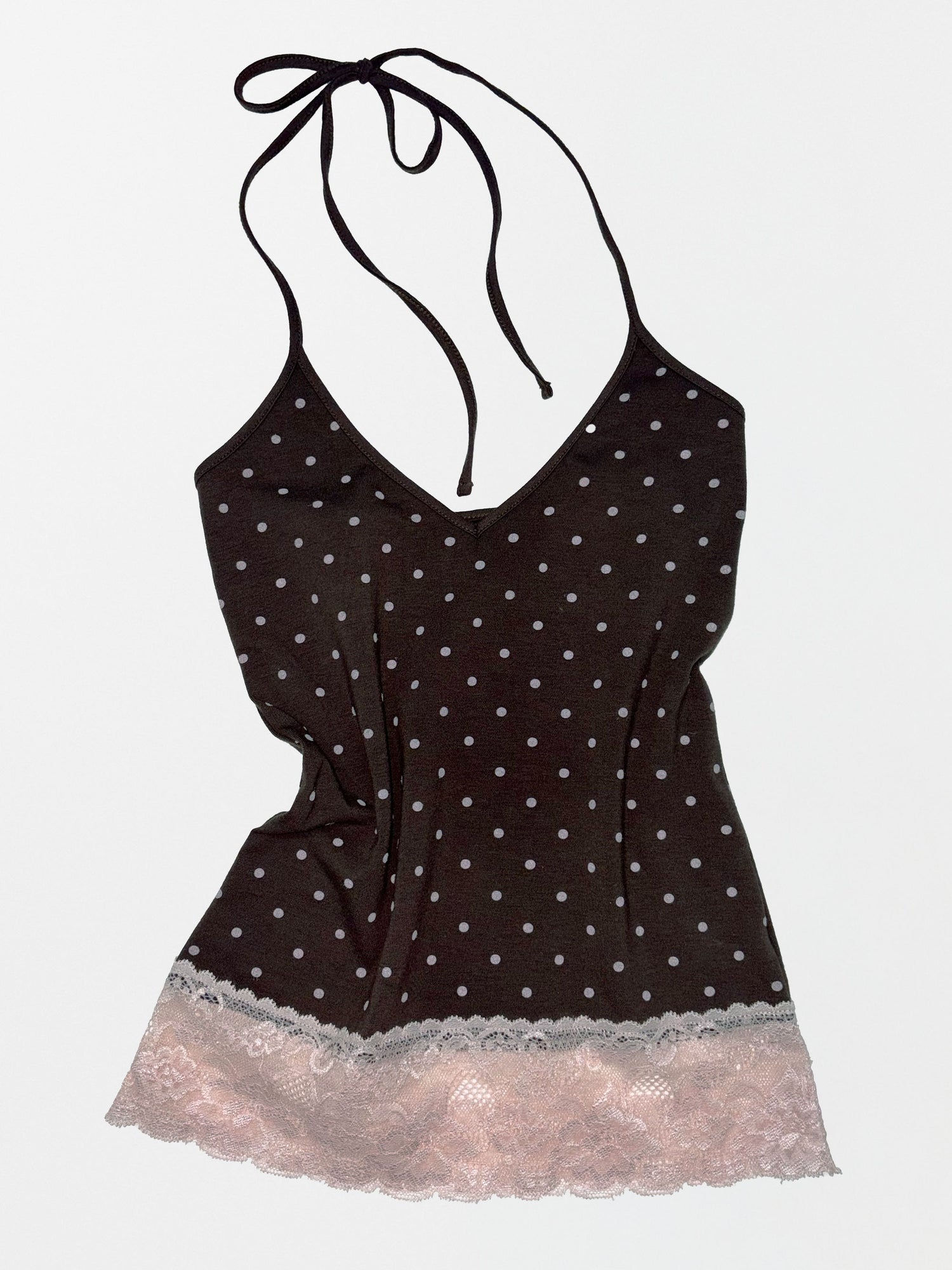 Dot Lace Halter Top Brown