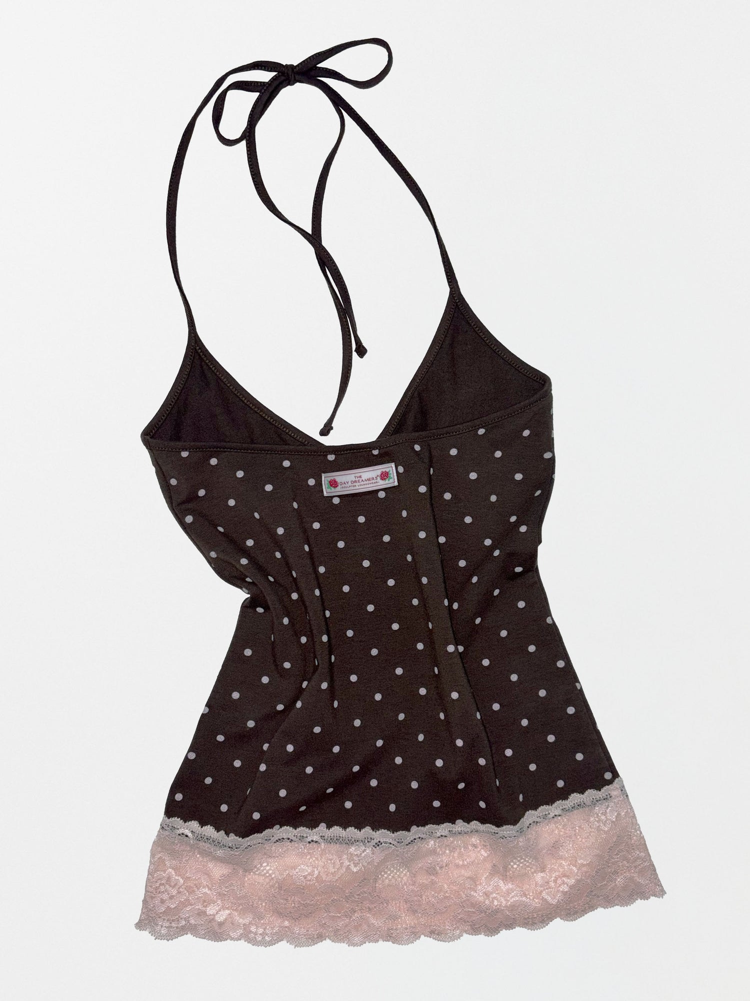 Dot Lace Halter Top Brown