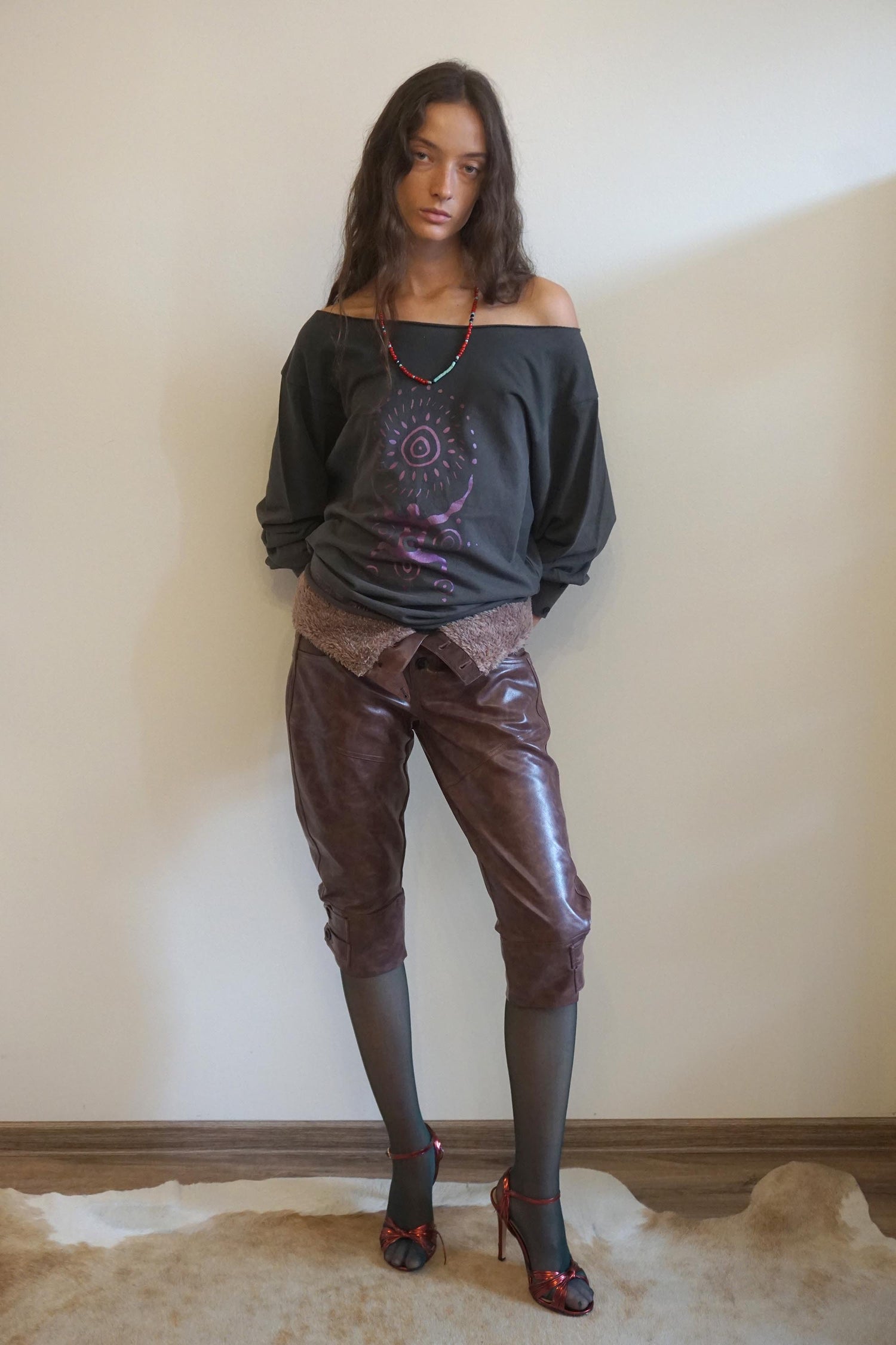Capri Faux Leather Pants Burgundy