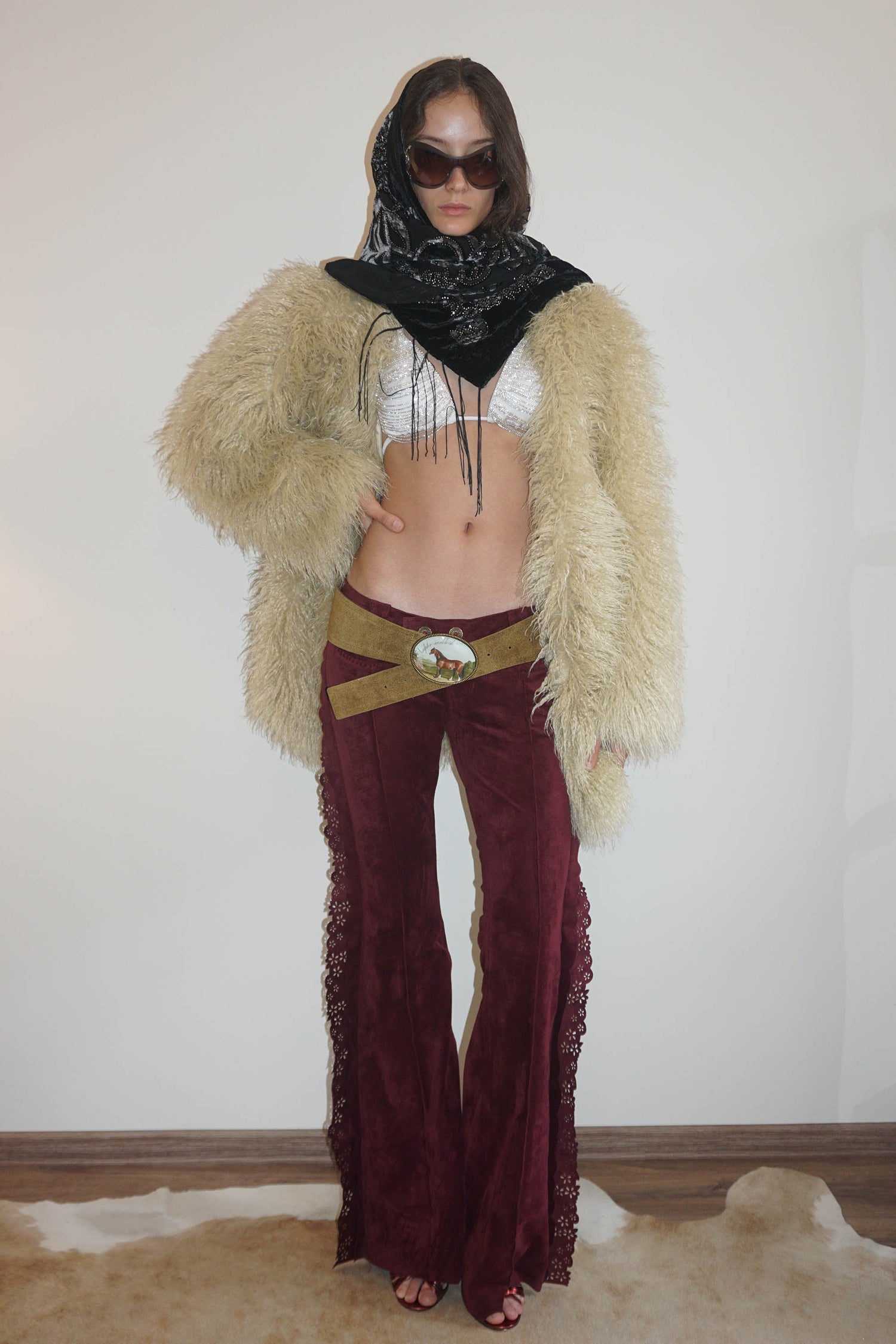Suede Bootcut Pants Burgundy