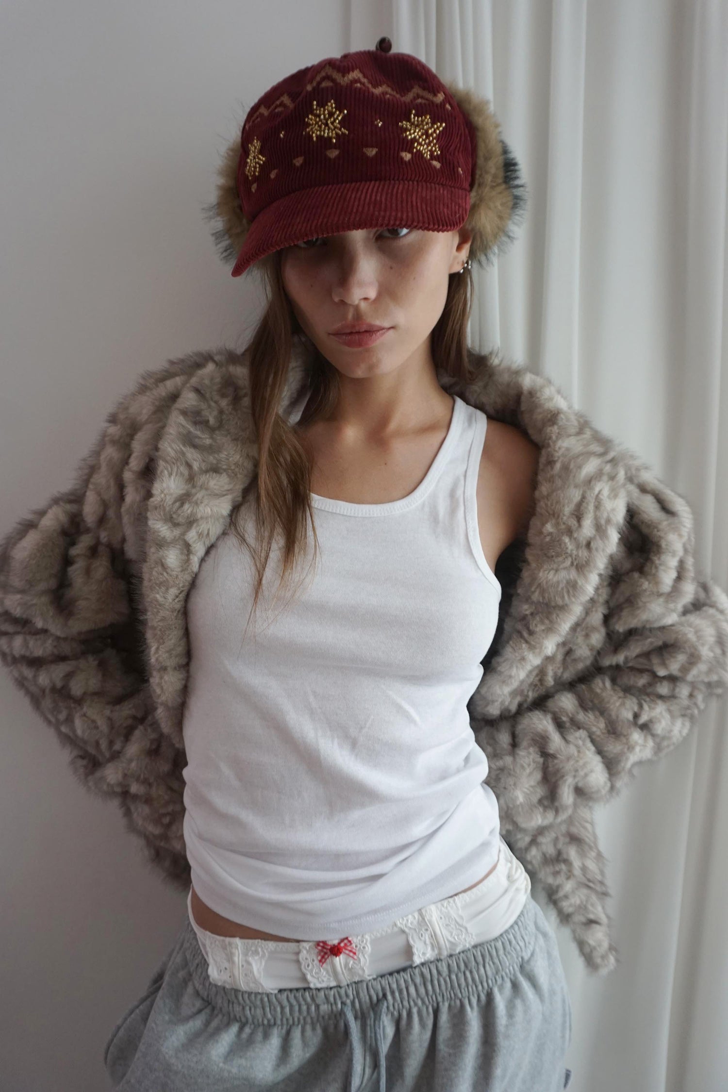 Nordic Corduroy Earflap Cap Burgundy