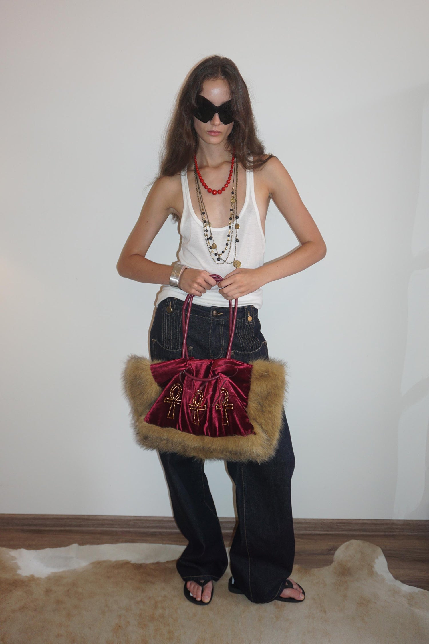 Fluffy Slouch Velvet Bag Burgundy