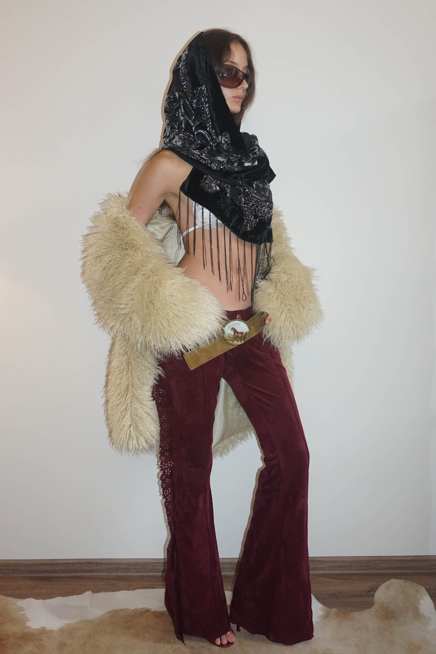 Suede Bootcut Pants Burgundy
