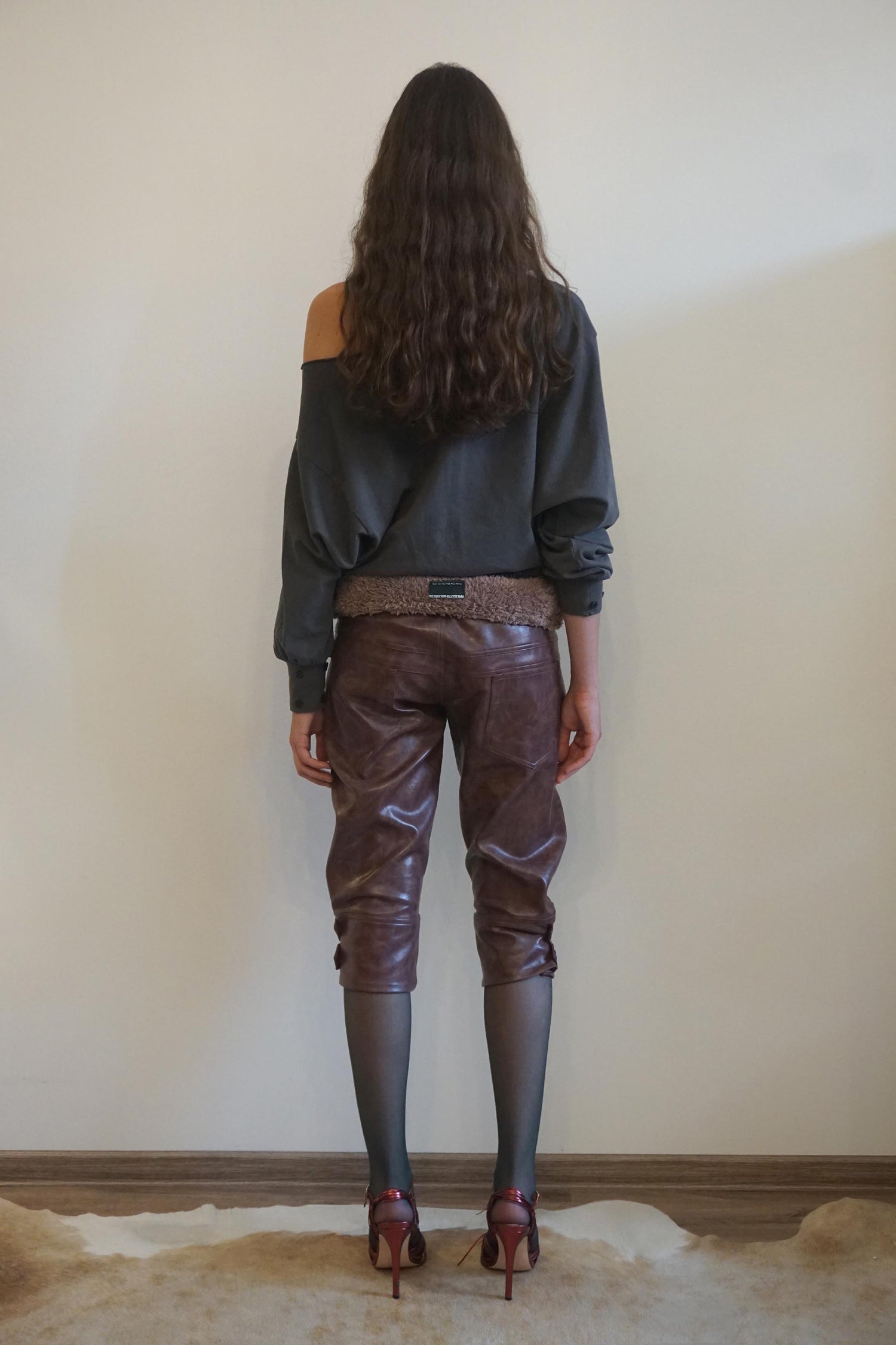 Capri Faux Leather Pants Burgundy