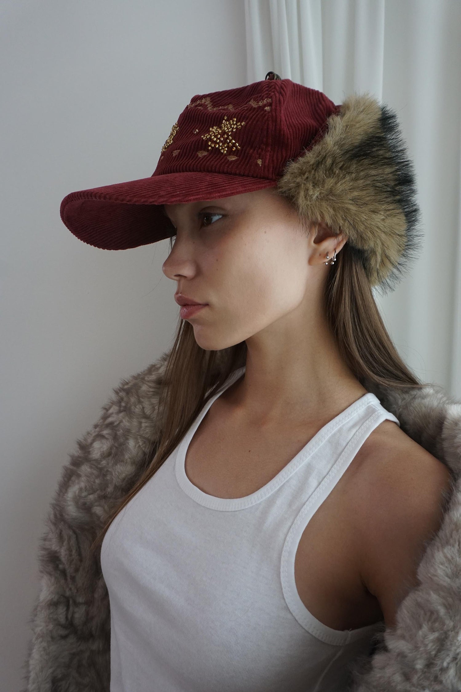 Nordic Corduroy Earflap Cap Burgundy