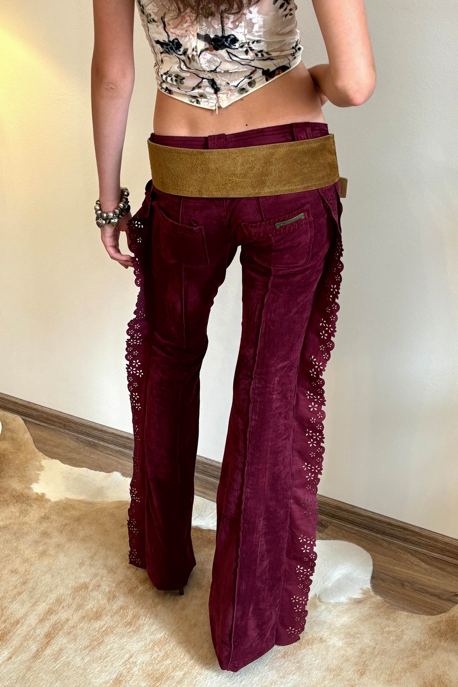 Suede Bootcut Pants Burgundy