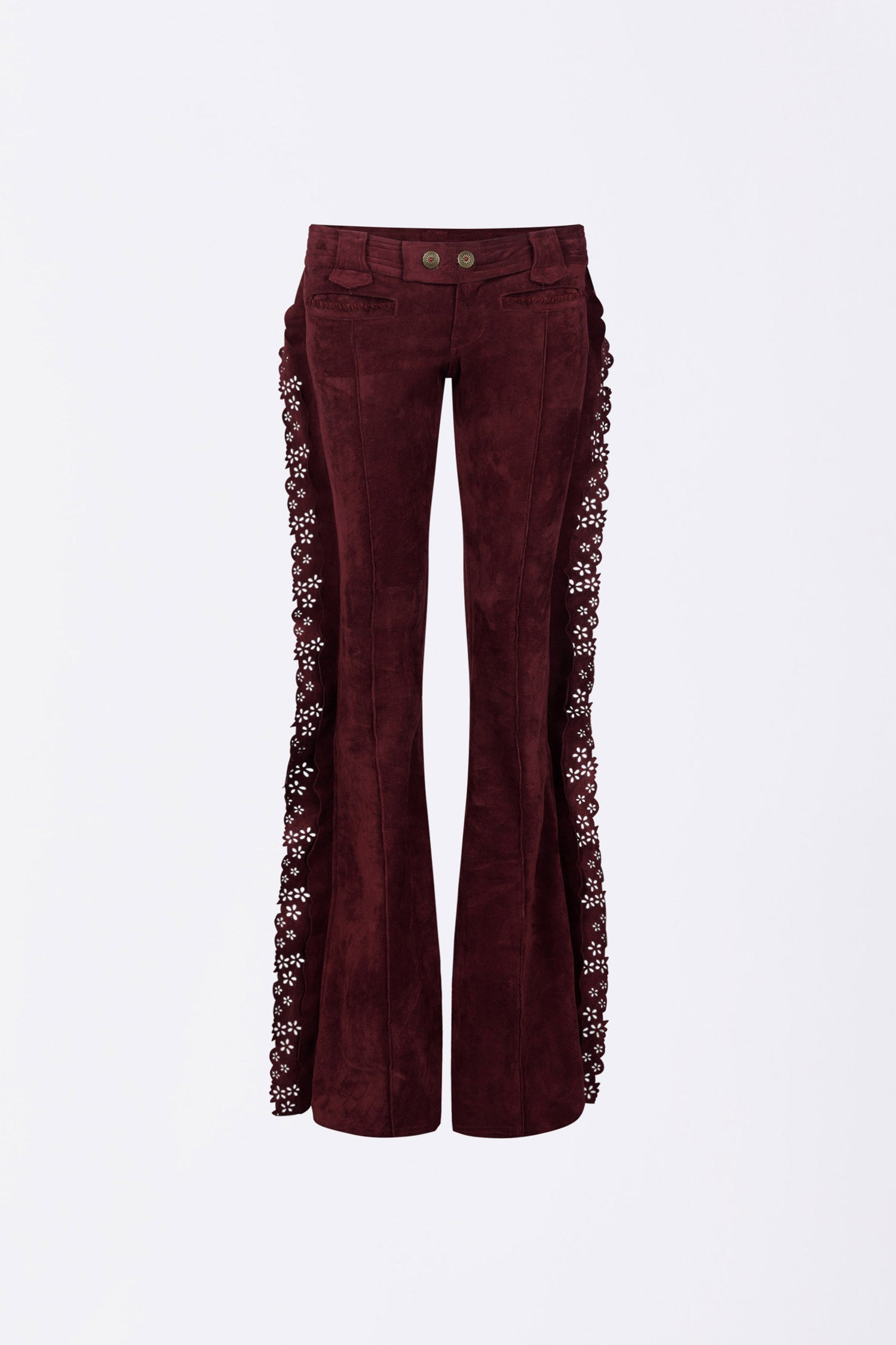 Suede Bootcut Pants Burgundy
