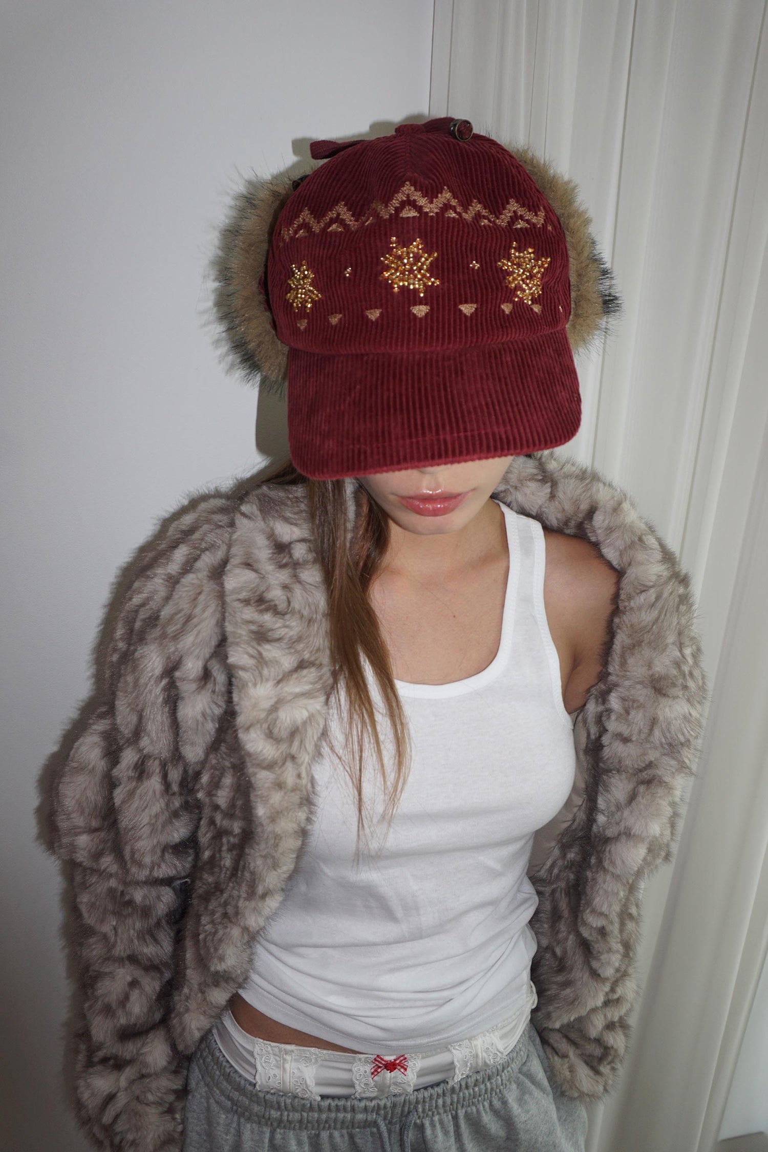 Nordic Corduroy Earflap Cap Burgundy