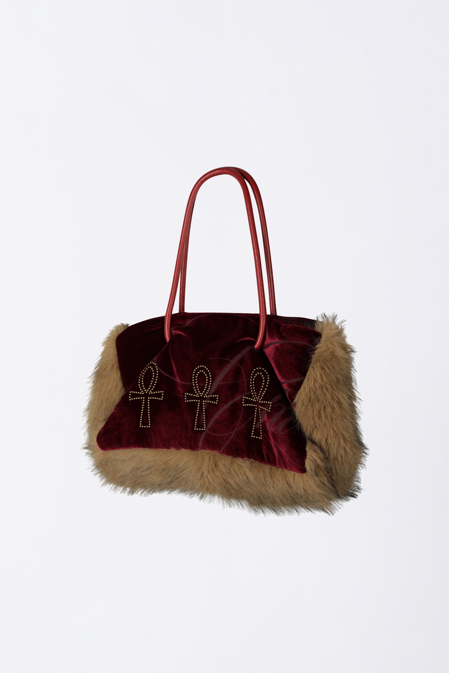 Fluffy Slouch Velvet Bag Burgundy