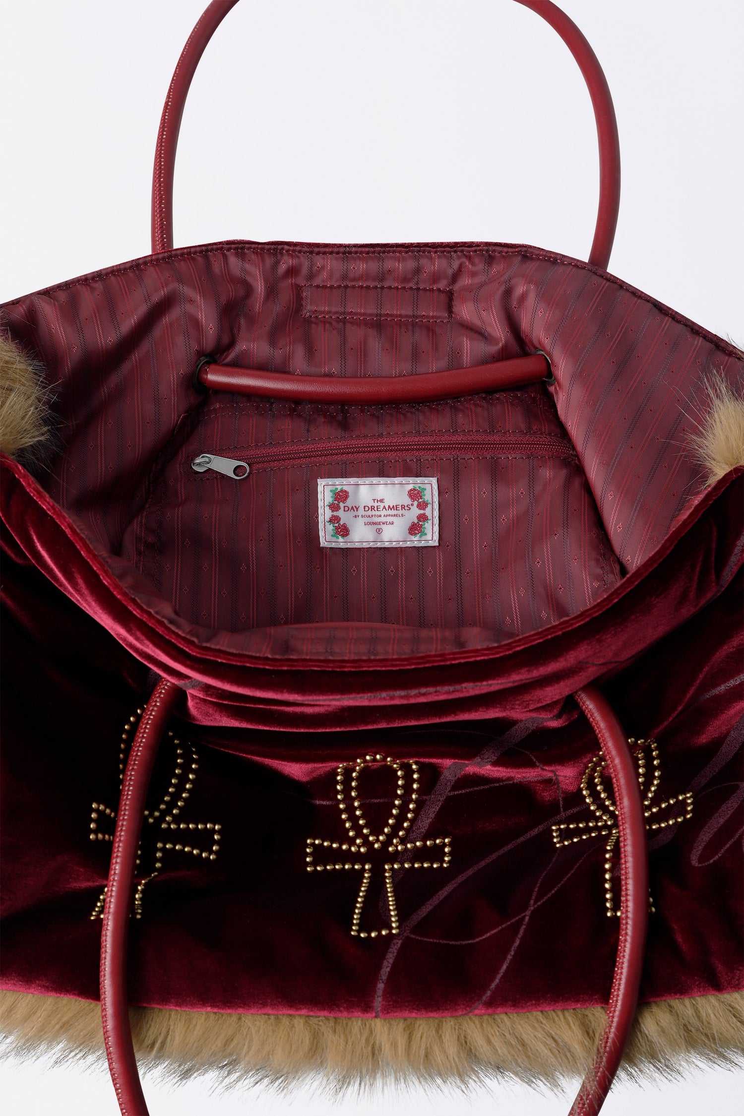 Fluffy Slouch Velvet Bag Burgundy