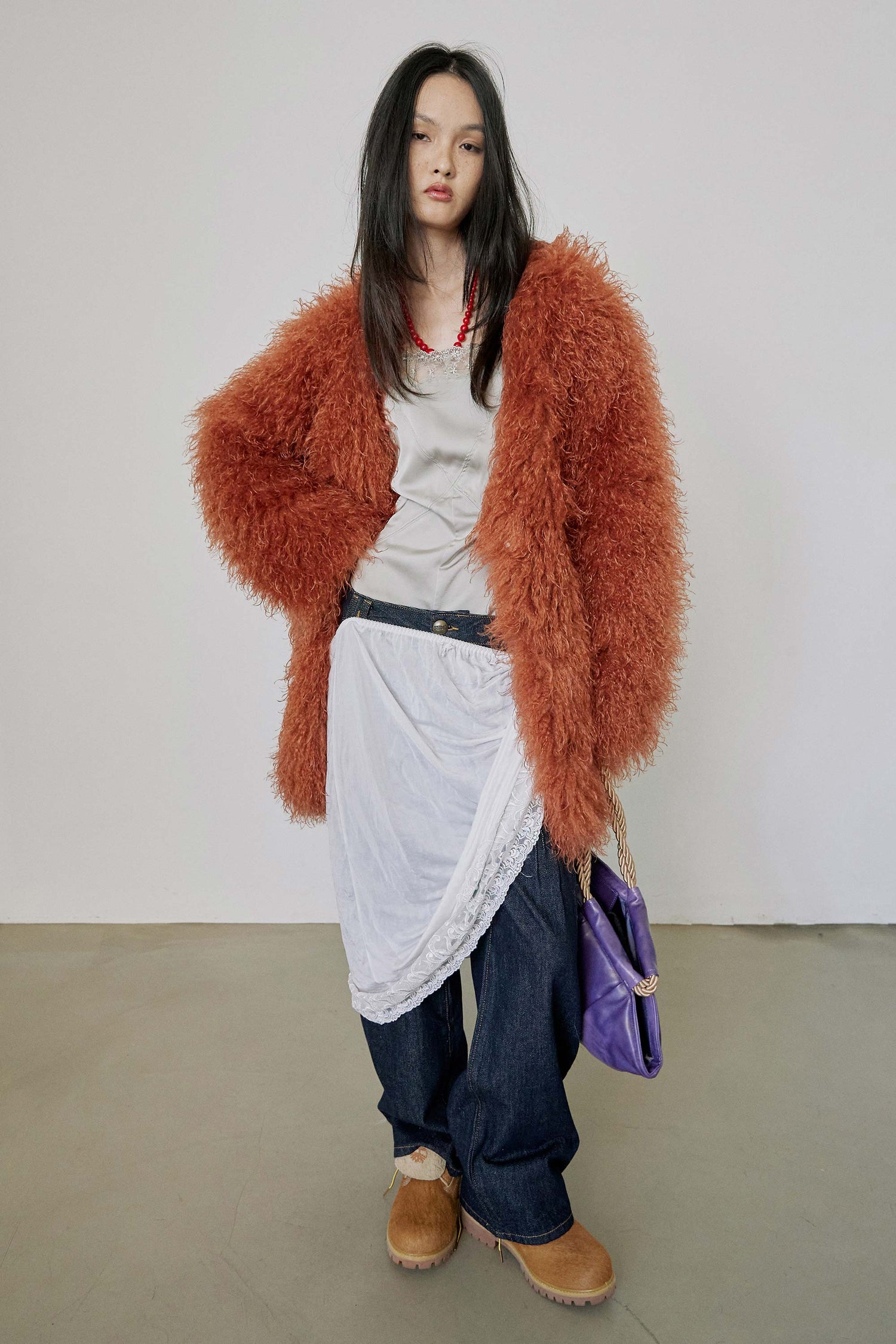 Faux Fur Middle Jacket Burnt Orange