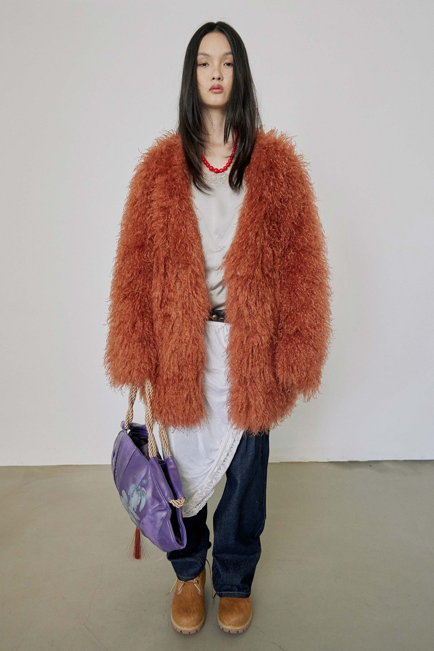 Faux Fur Middle Jacket Burnt Orange