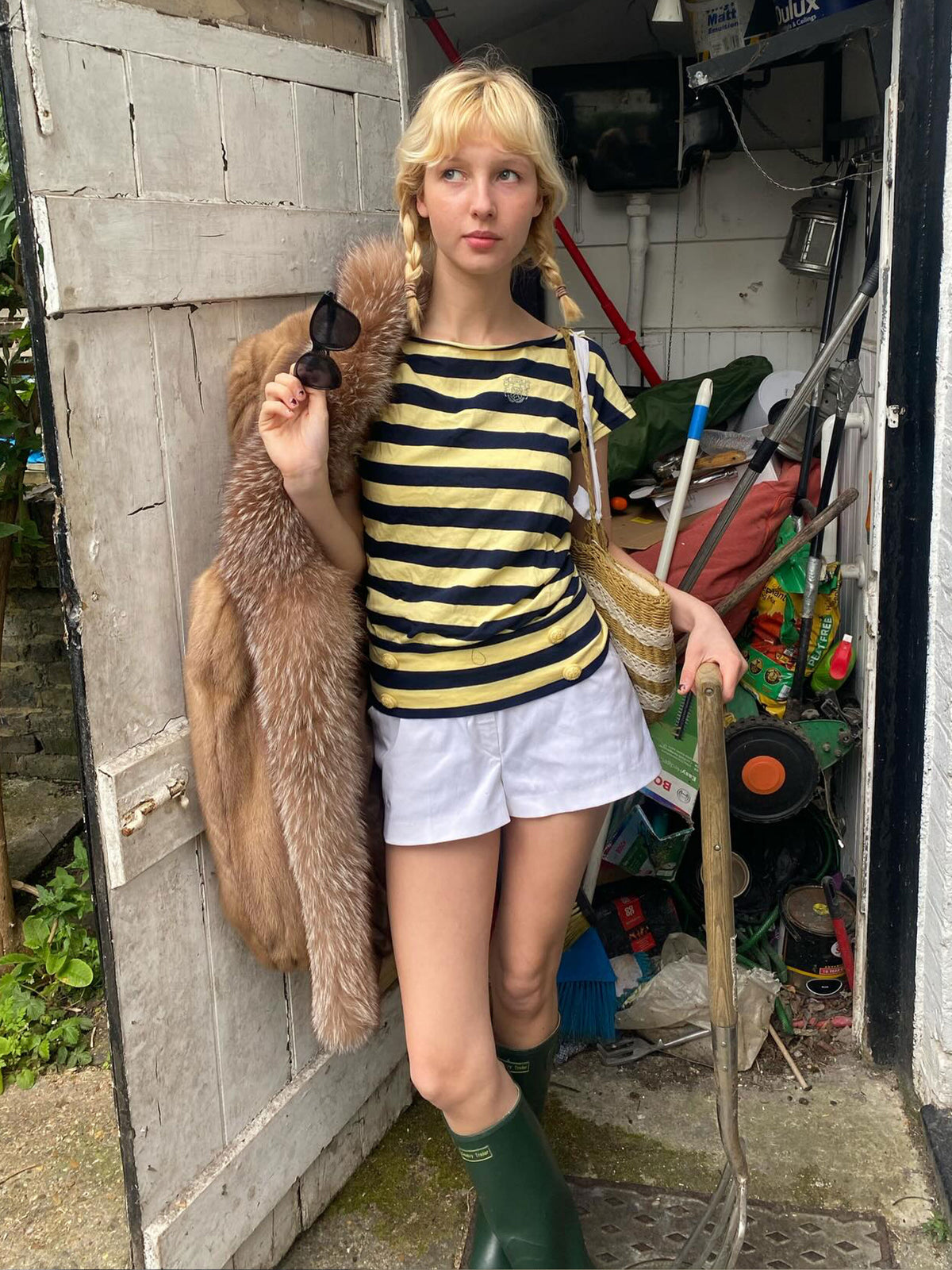 Button Stripe Tee Yellow