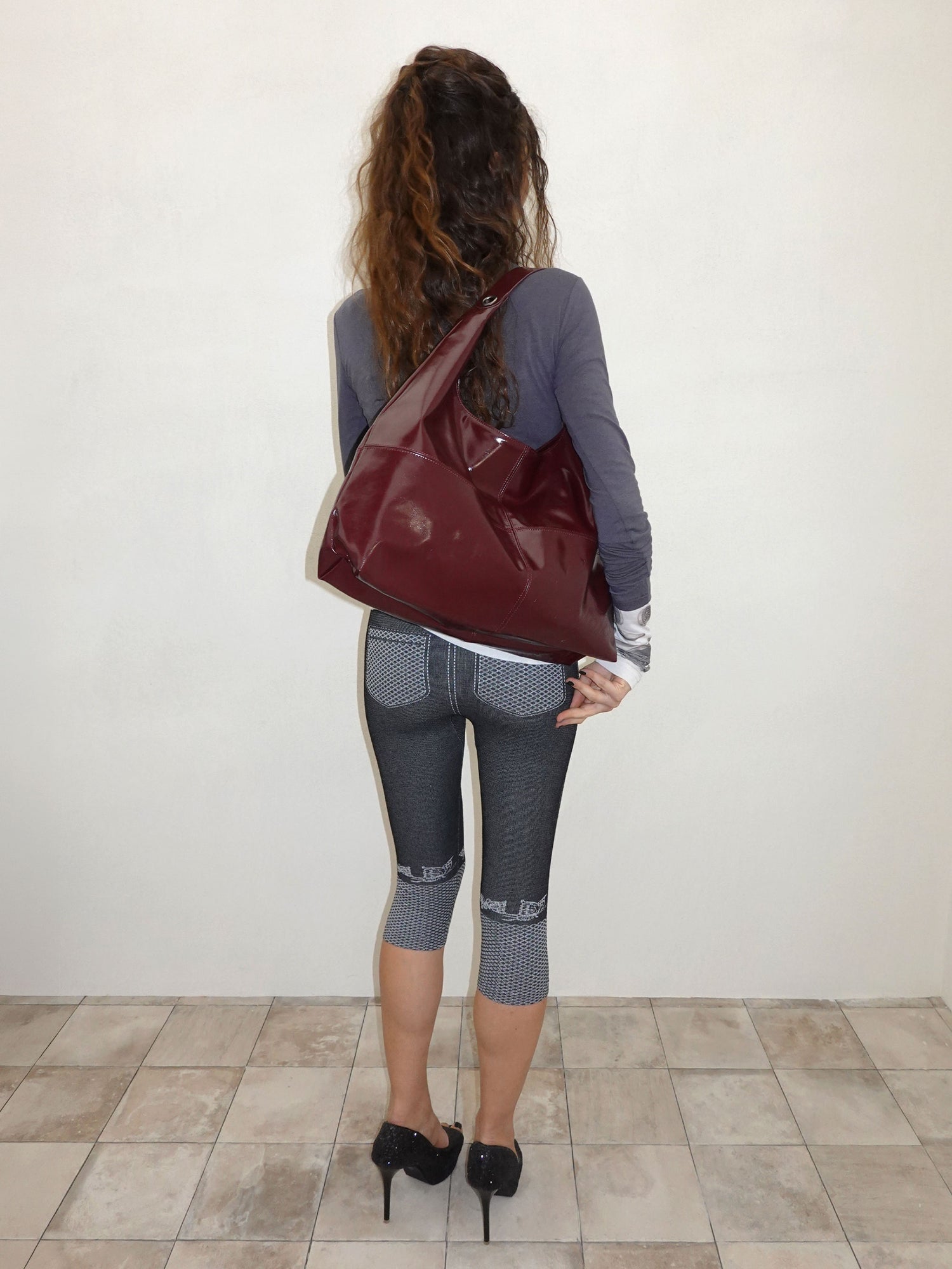 Carryall Hobo Bag Burgundy