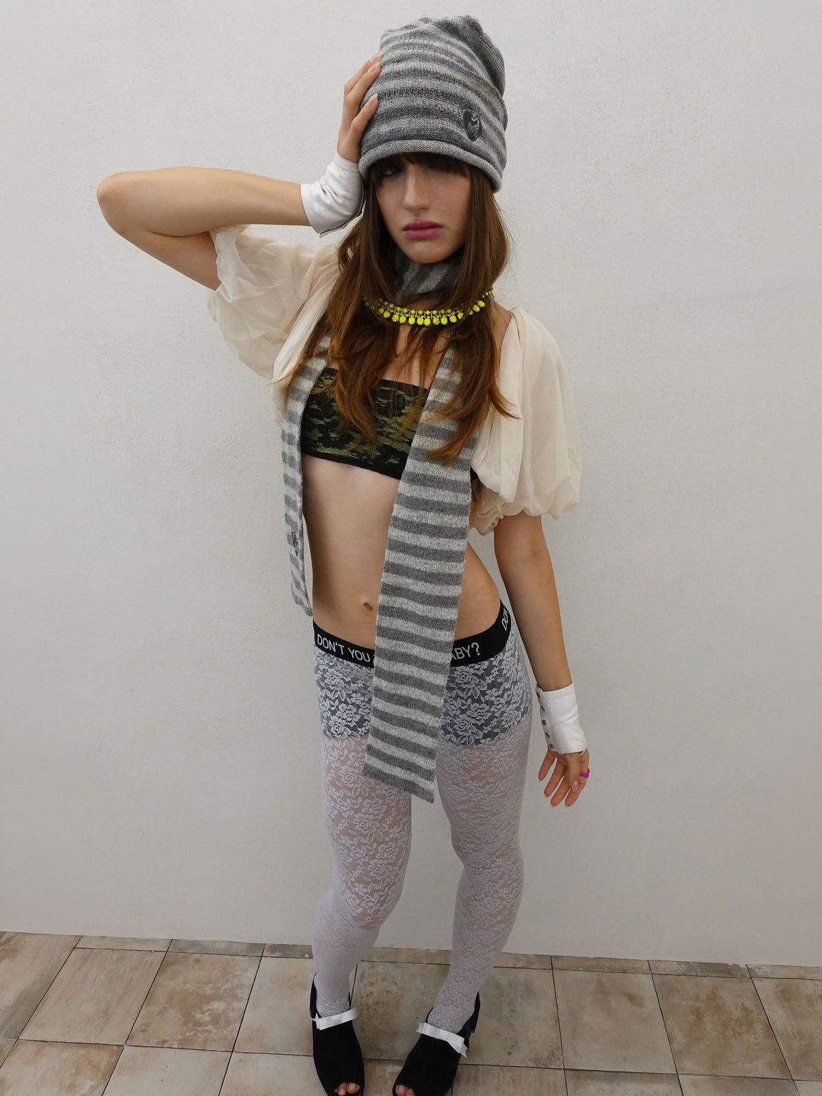 Cashmere Blend Stripe Beanie Grayscale
