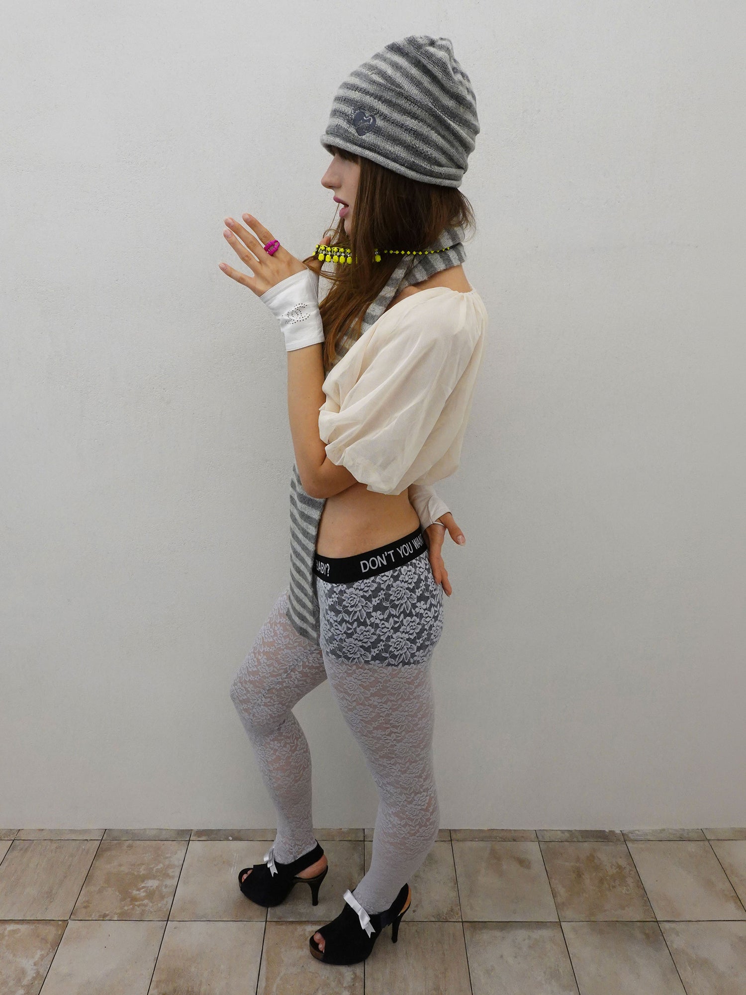 Cashmere Blend Stripe Beanie Grayscale