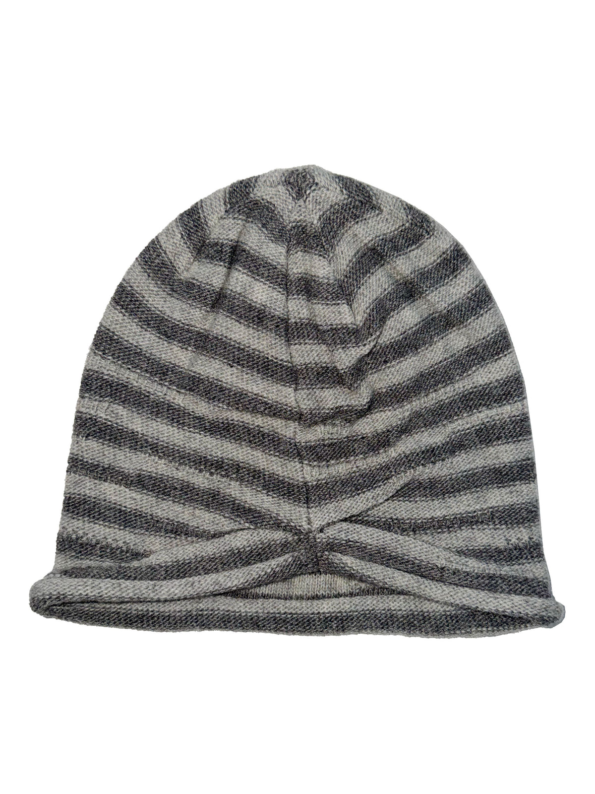 Cashmere Blend Stripe Beanie Grayscale