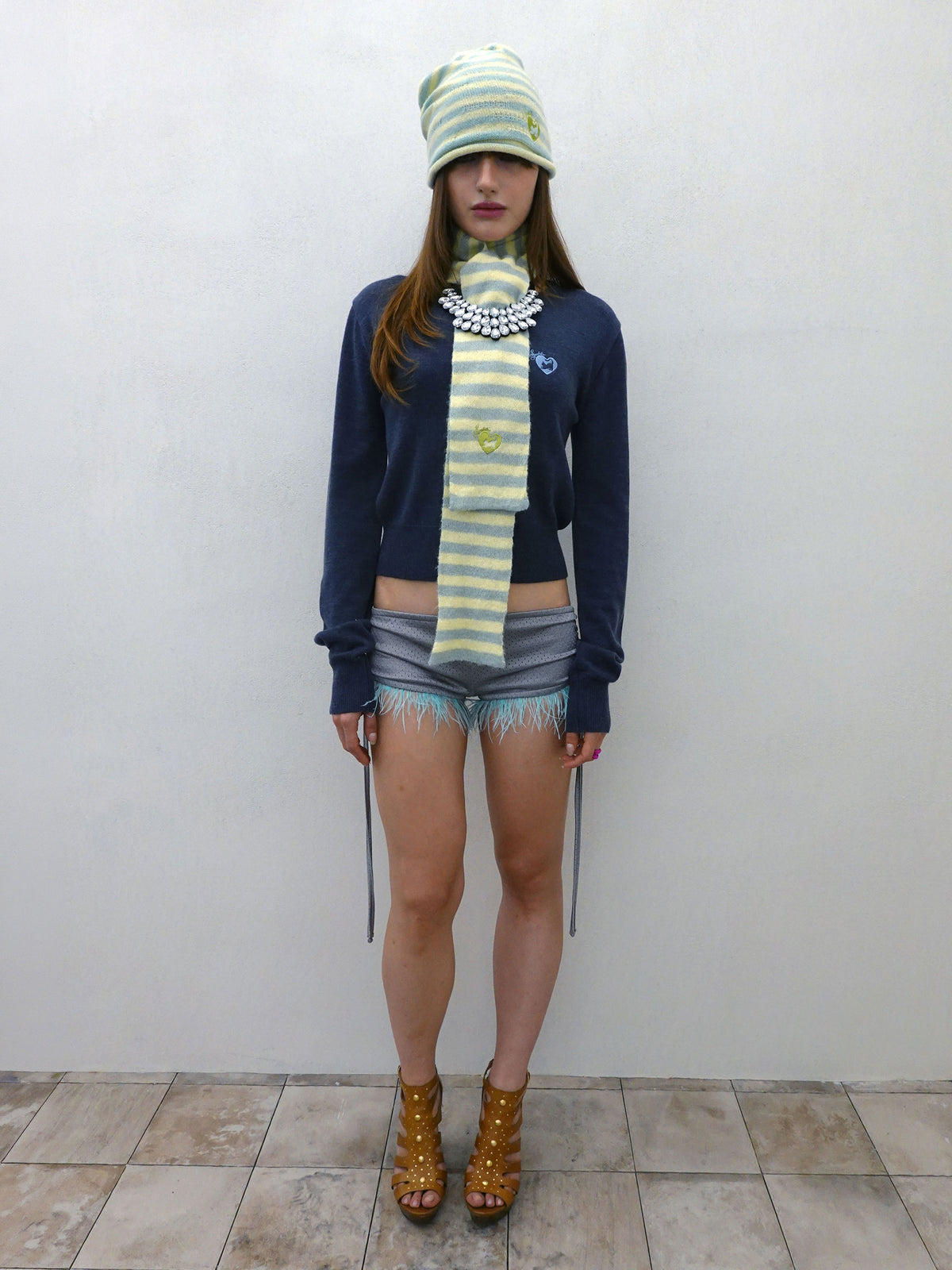 Cashmere Blend Stripe Beanie Lemon/Mint