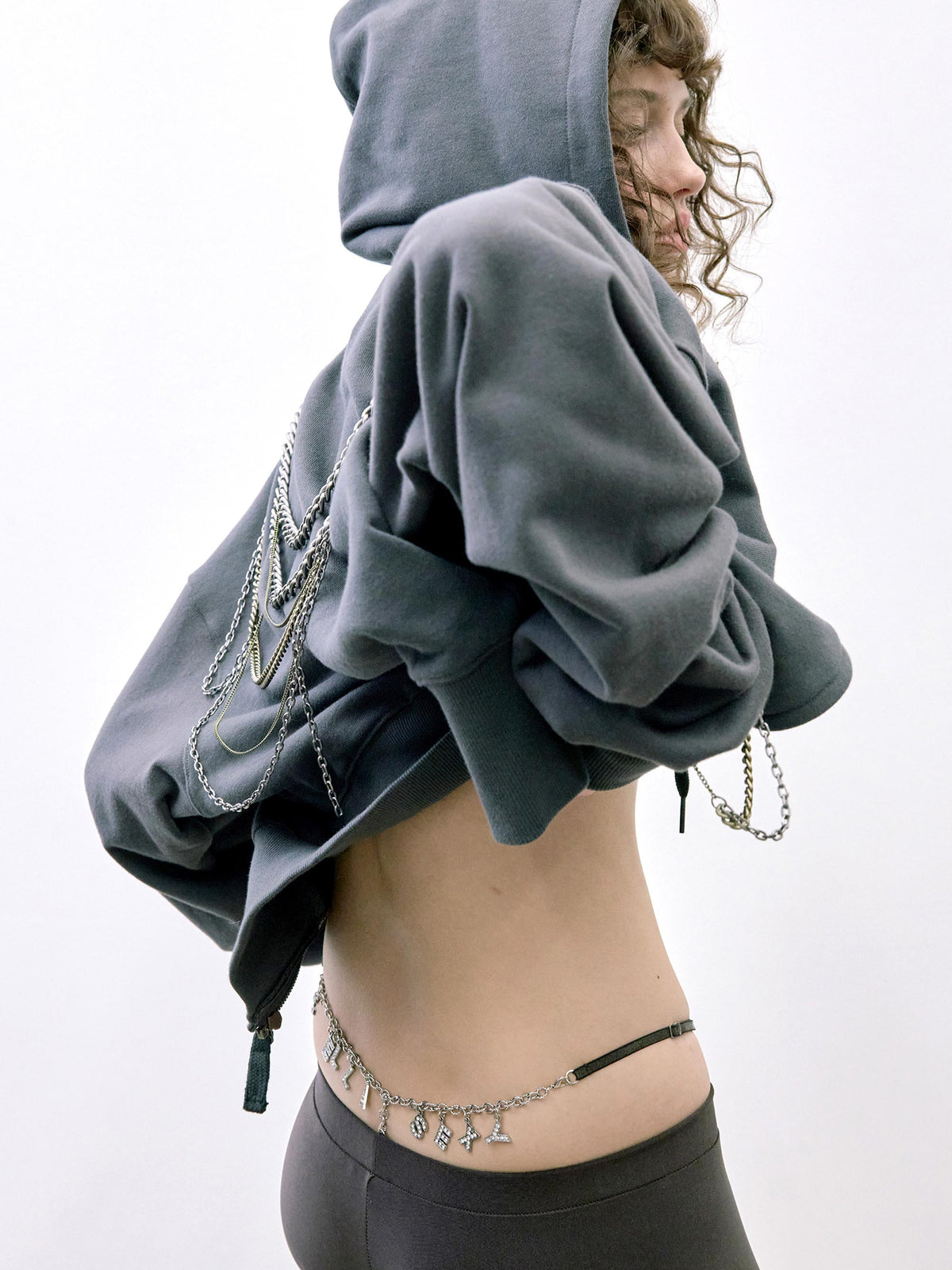 Chain Hooded Zip-Up Charcoal