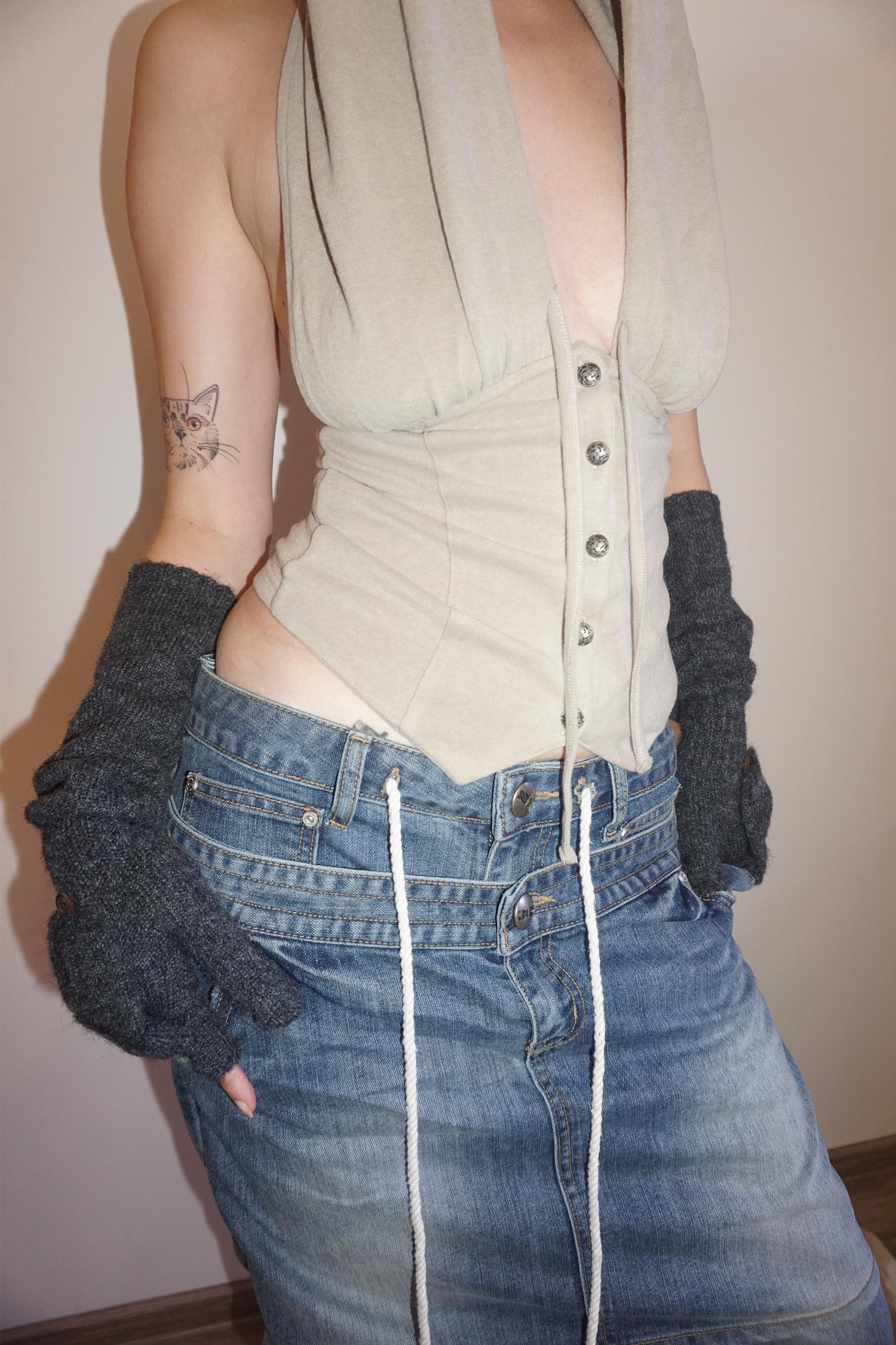 Wool Flap Gloves Charcoal
