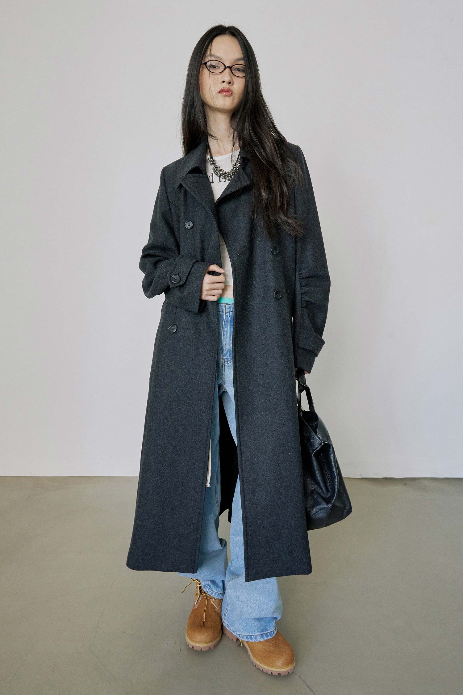 Tailored Wool Long Coat Charcoal