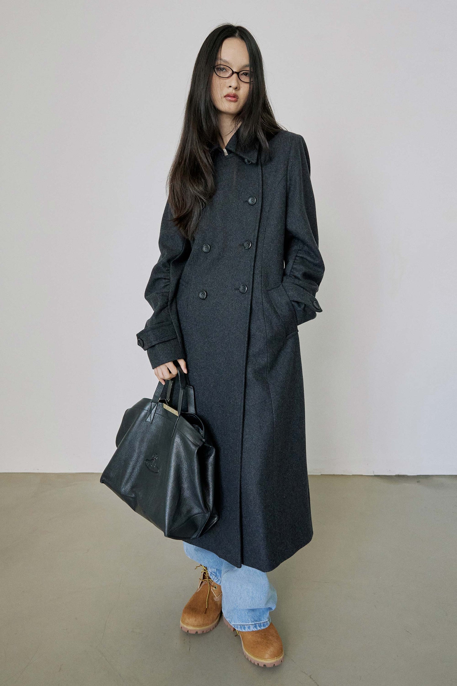 Tailored Wool Long Coat Charcoal