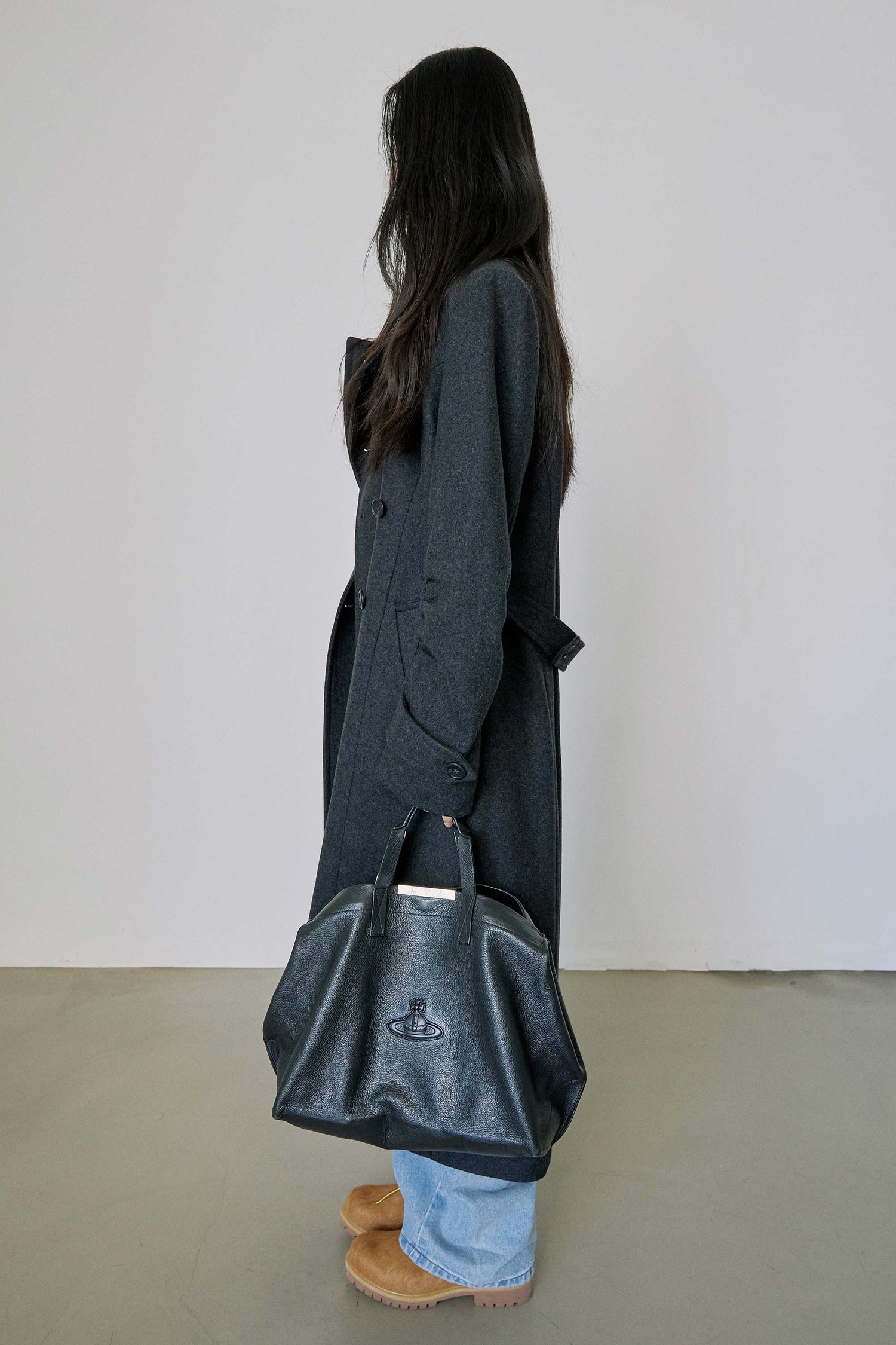 Tailored Wool Long Coat Charcoal