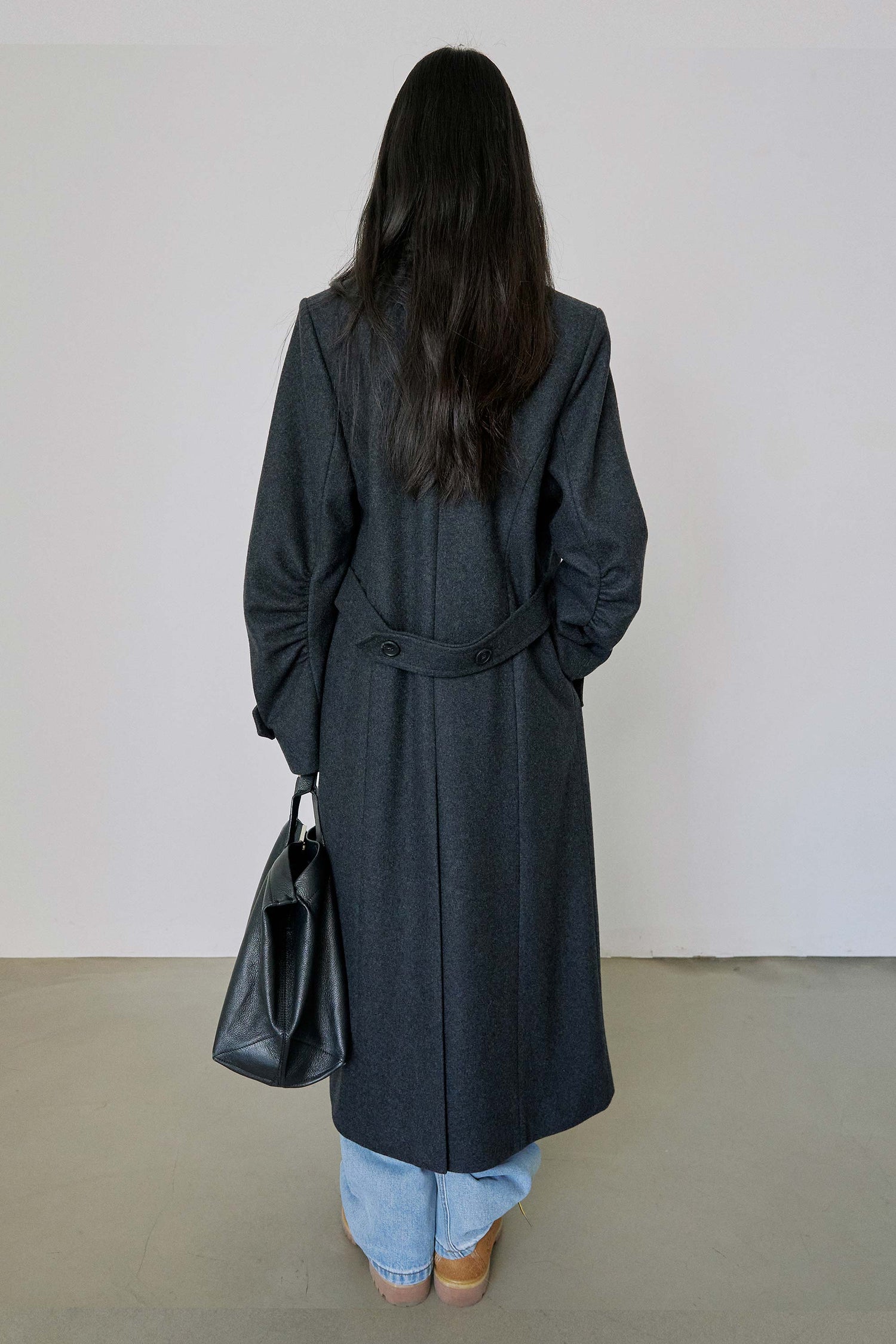 Tailored Wool Long Coat Charcoal