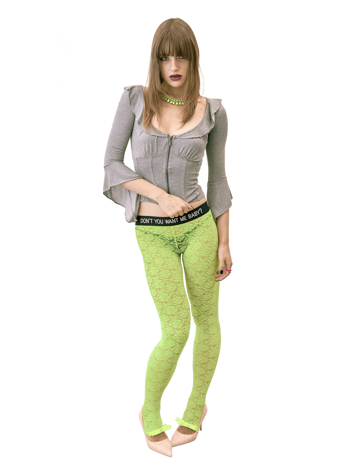 Cheeky Lace Leggings Neon Green