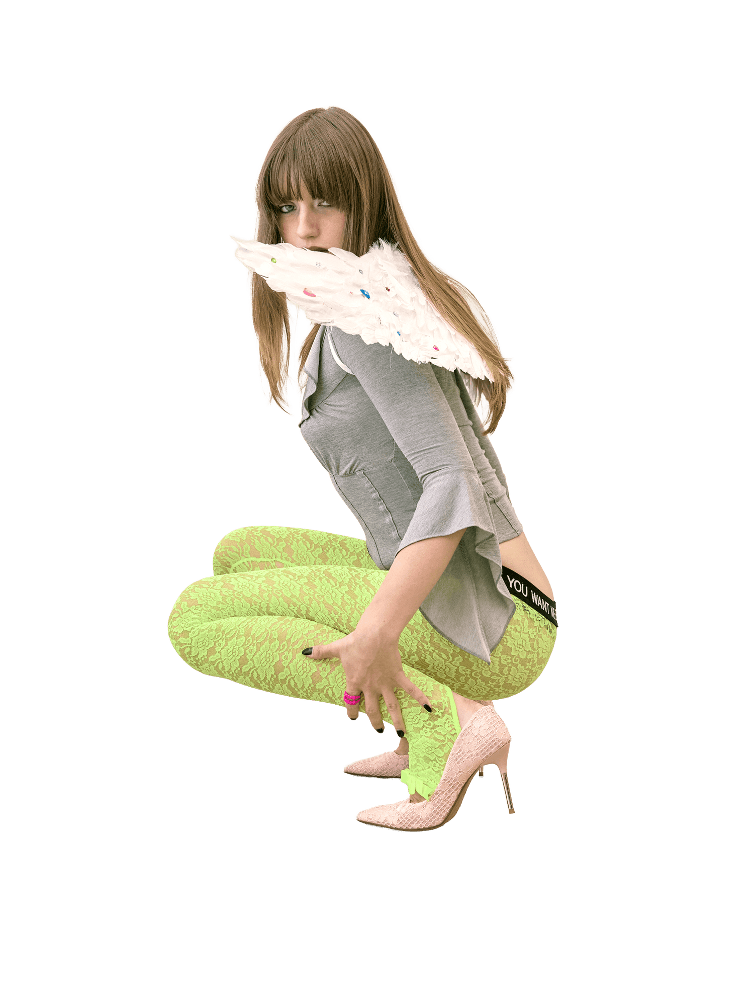 Cheeky Lace Leggings Neon Green
