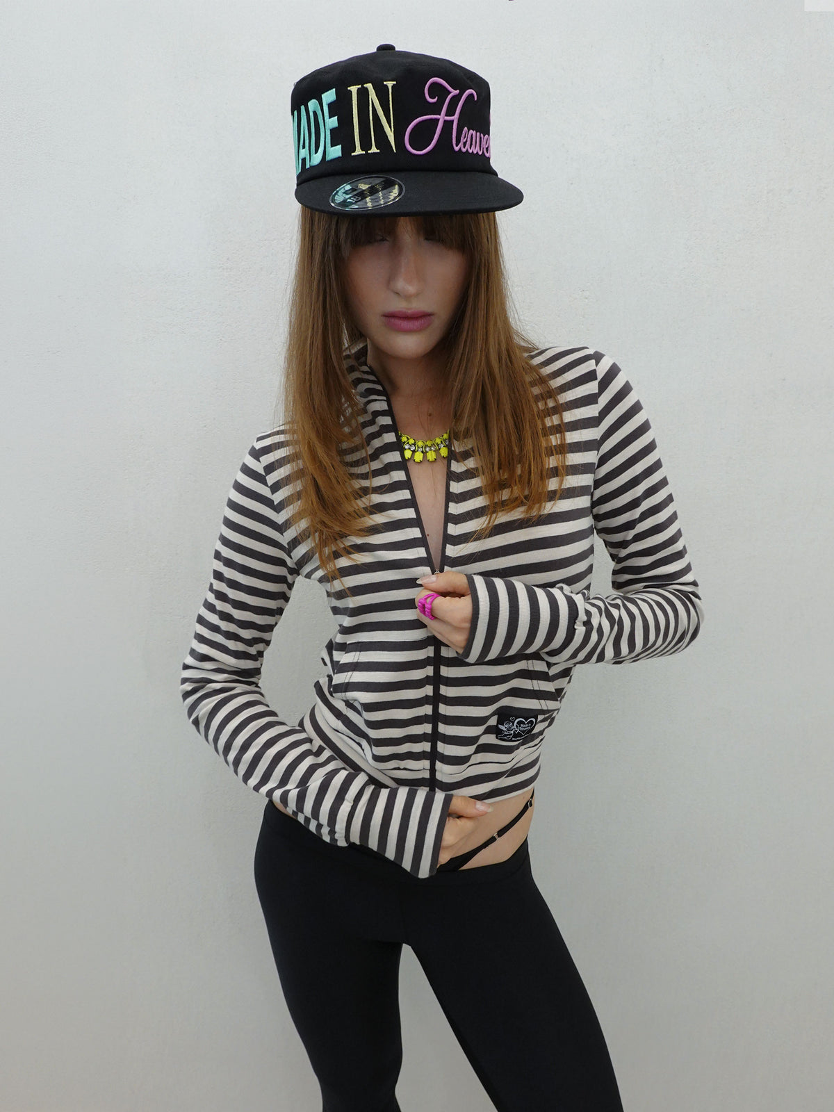 Classic Striped Jersey Zip-Up Charcoal