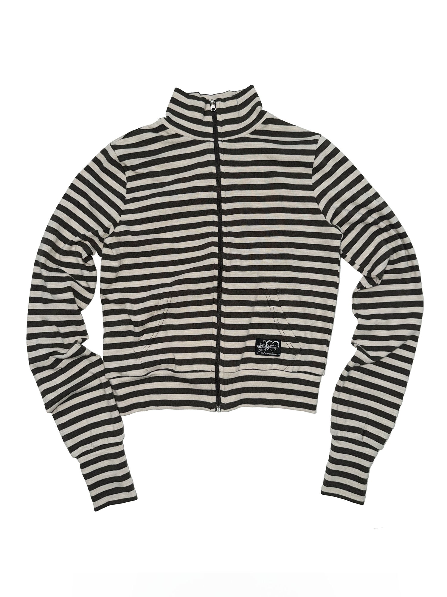 Classic Striped Jersey Zip-Up Charcoal