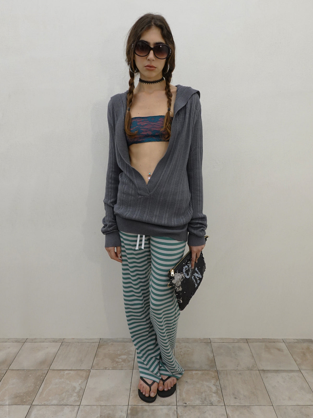 Classic Striped Jersey Pants Teal