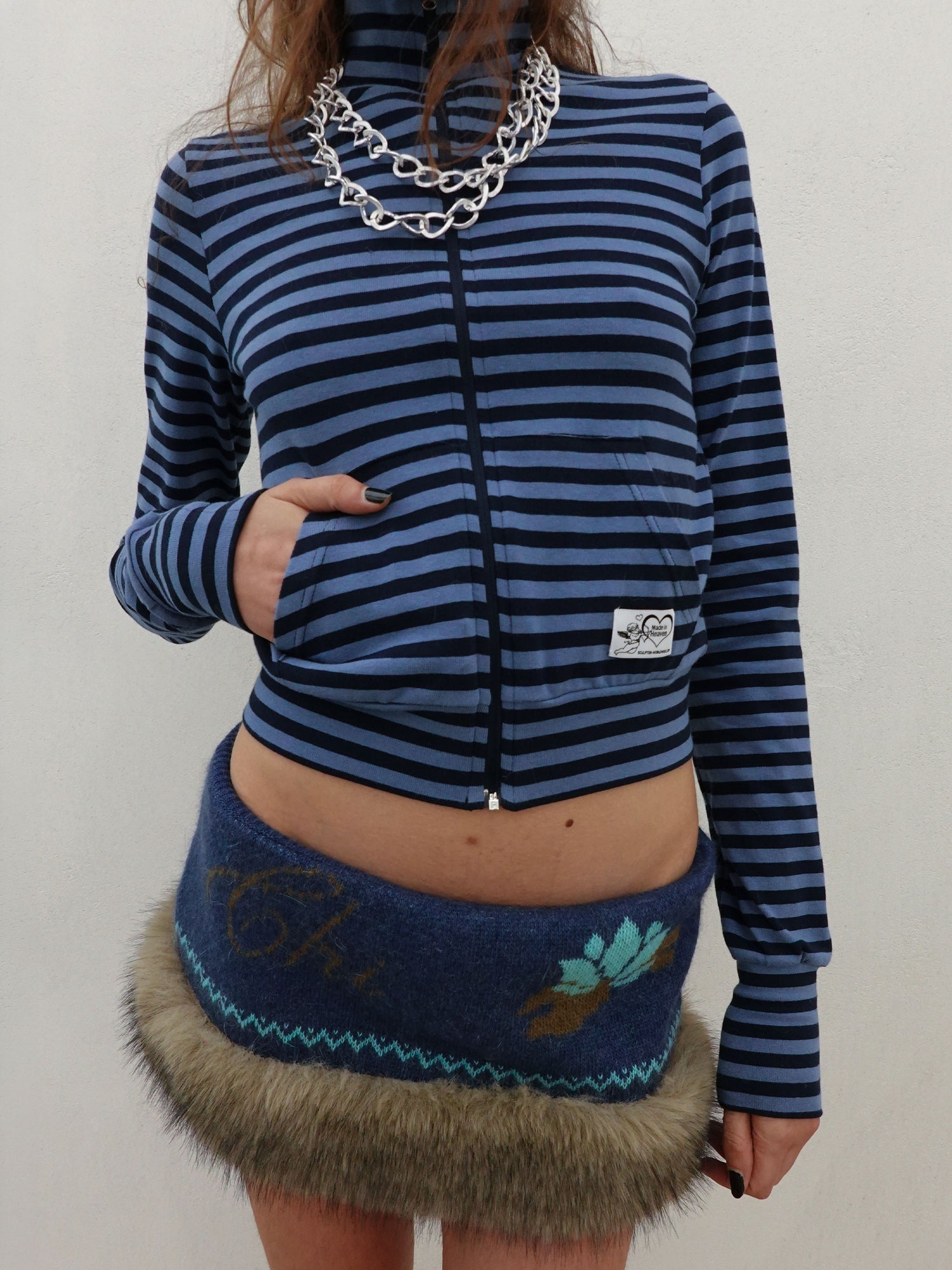 Classic Striped Jersey Zip-Up Blue