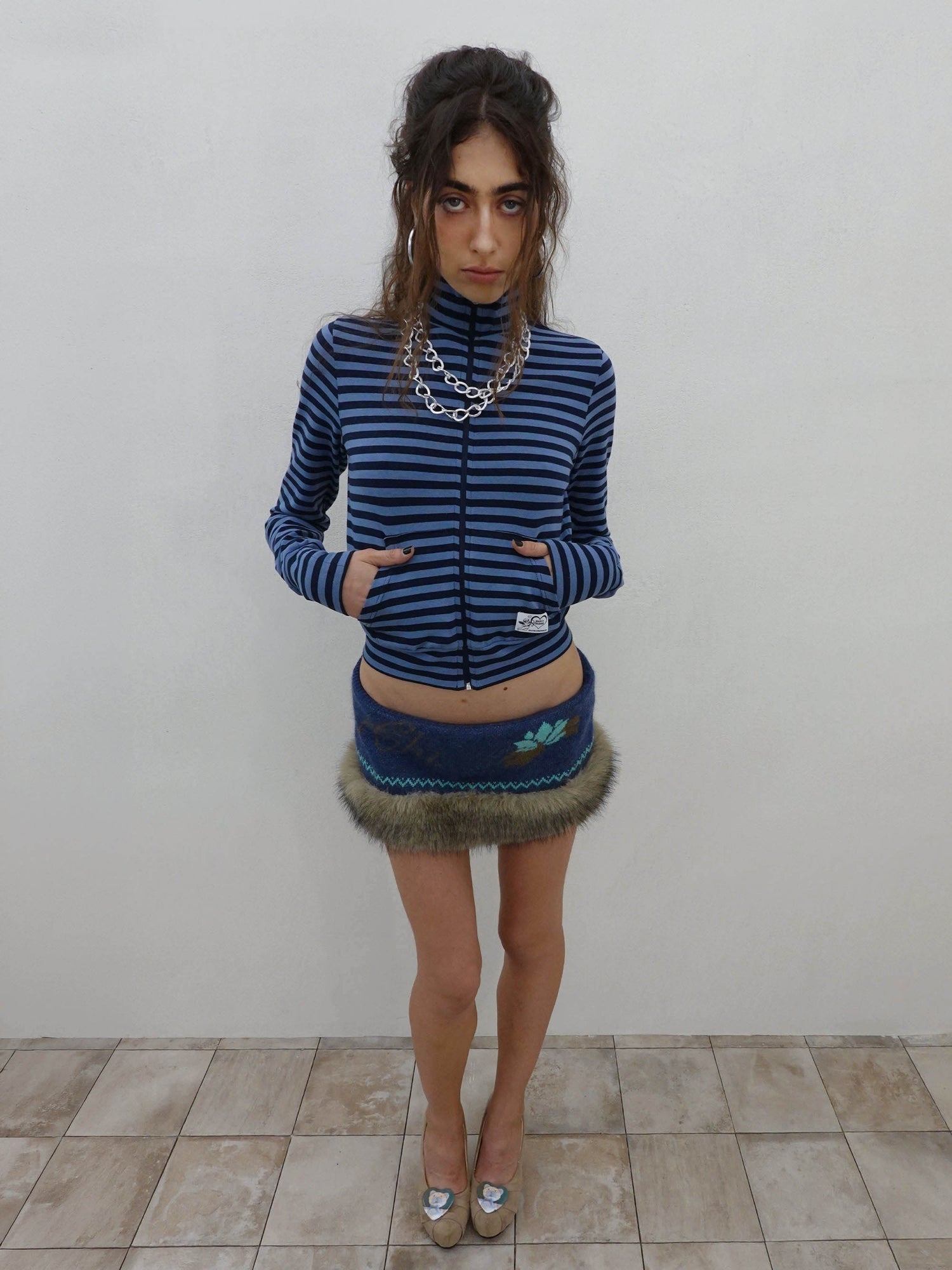 Classic Striped Jersey Zip-Up Blue