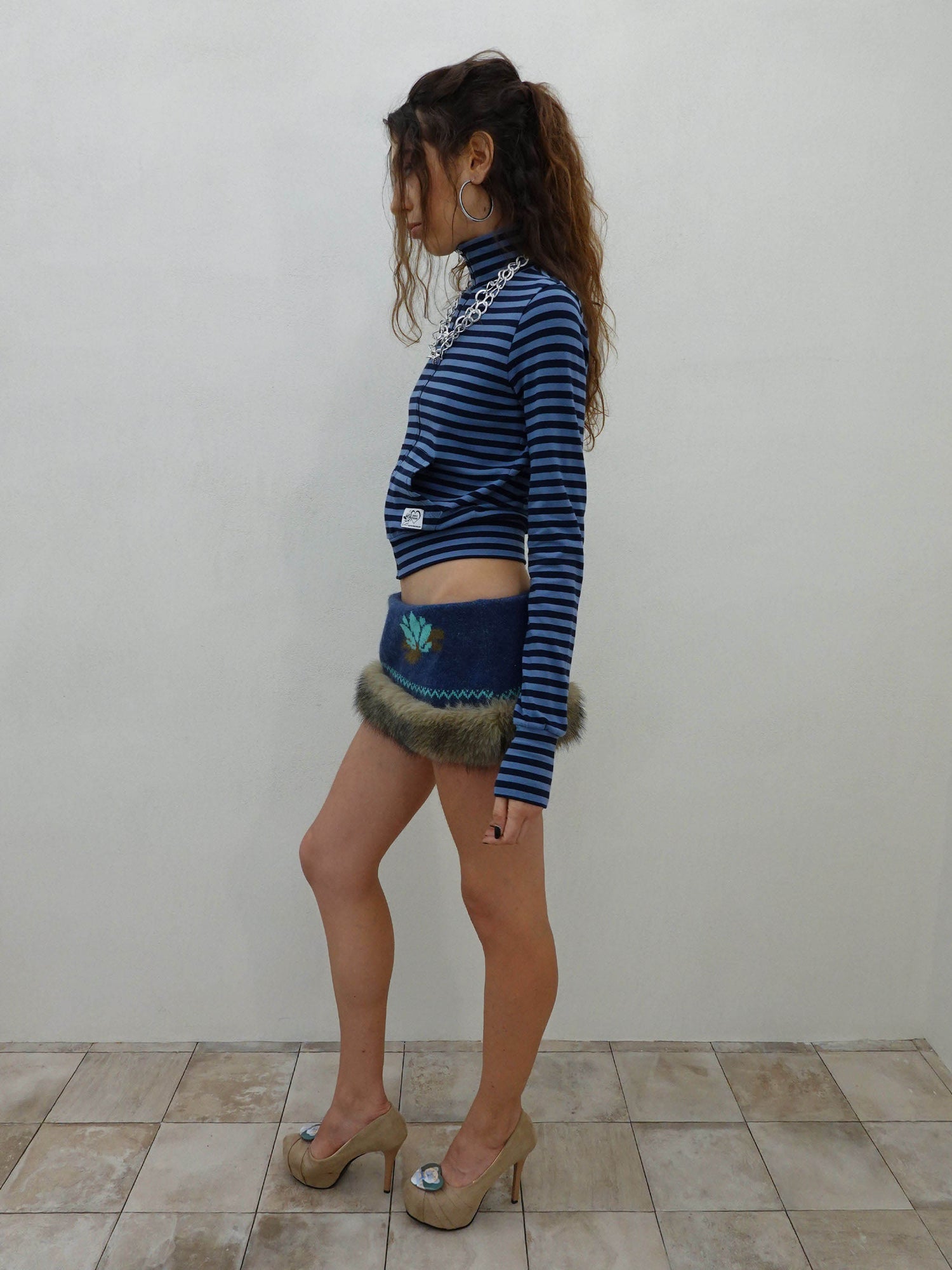 Classic Striped Jersey Zip-Up Blue