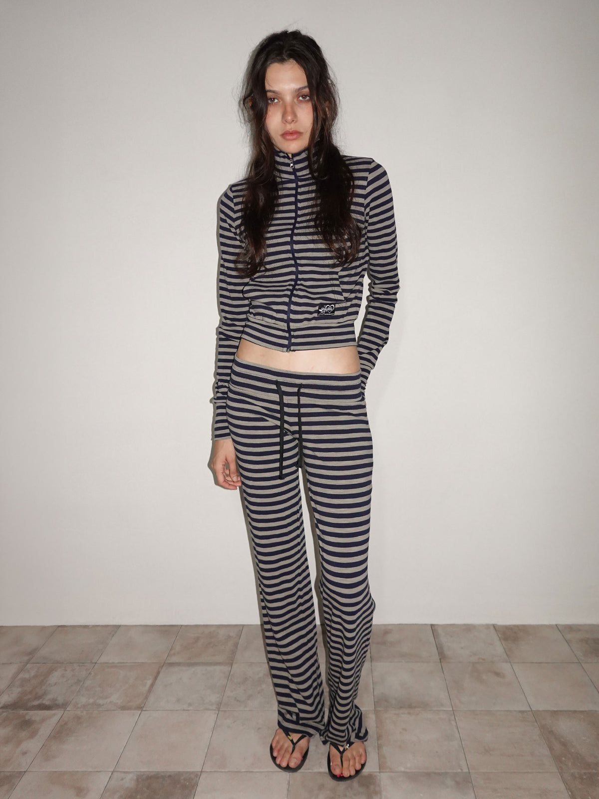 Classic Striped Jersey Zip-Up Navy