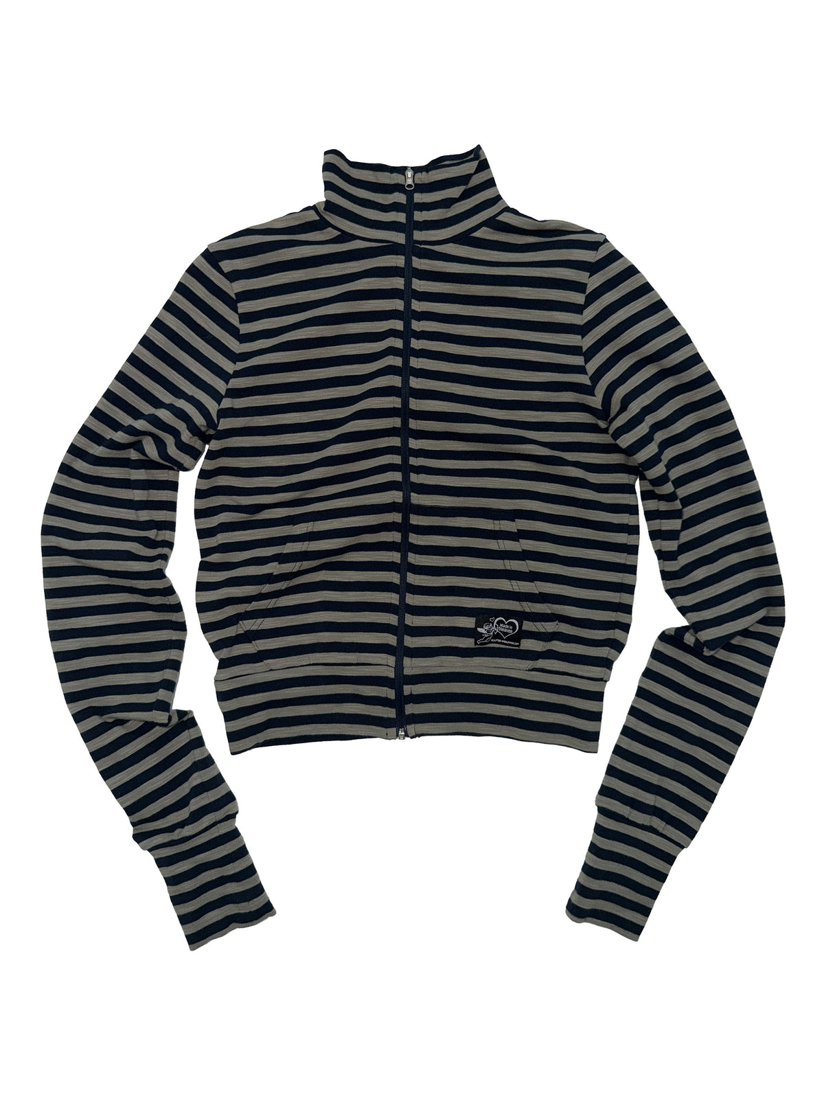 Classic Striped Jersey Zip-Up Navy