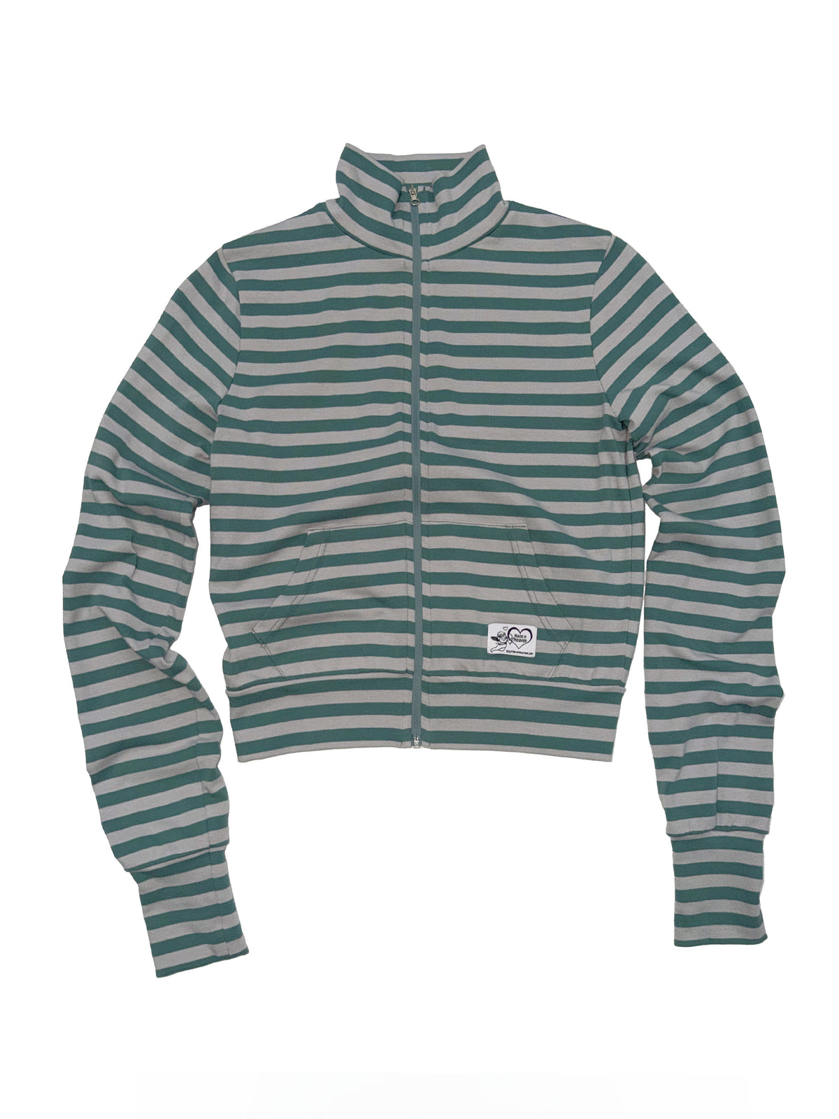 Classic Striped Jersey Zip-Up Teal