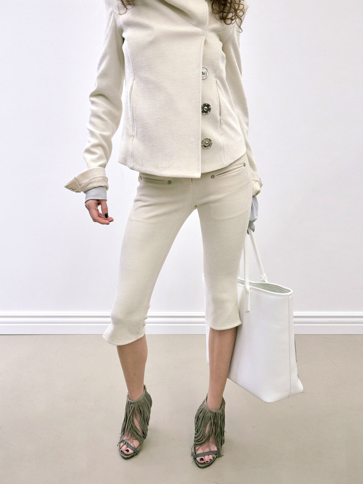 Corduroy Capri Pants White